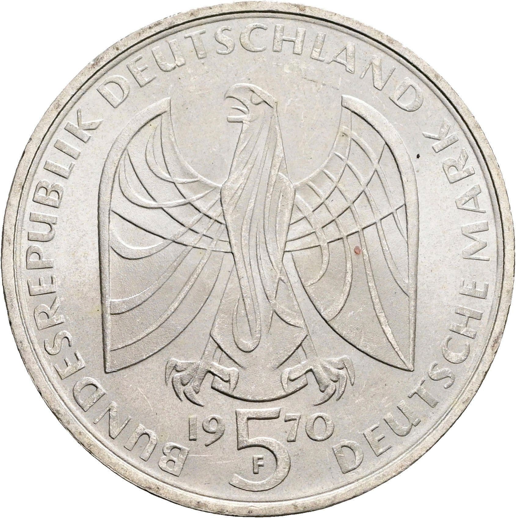 5 Deutsche Mark 1970 F – Rückseite