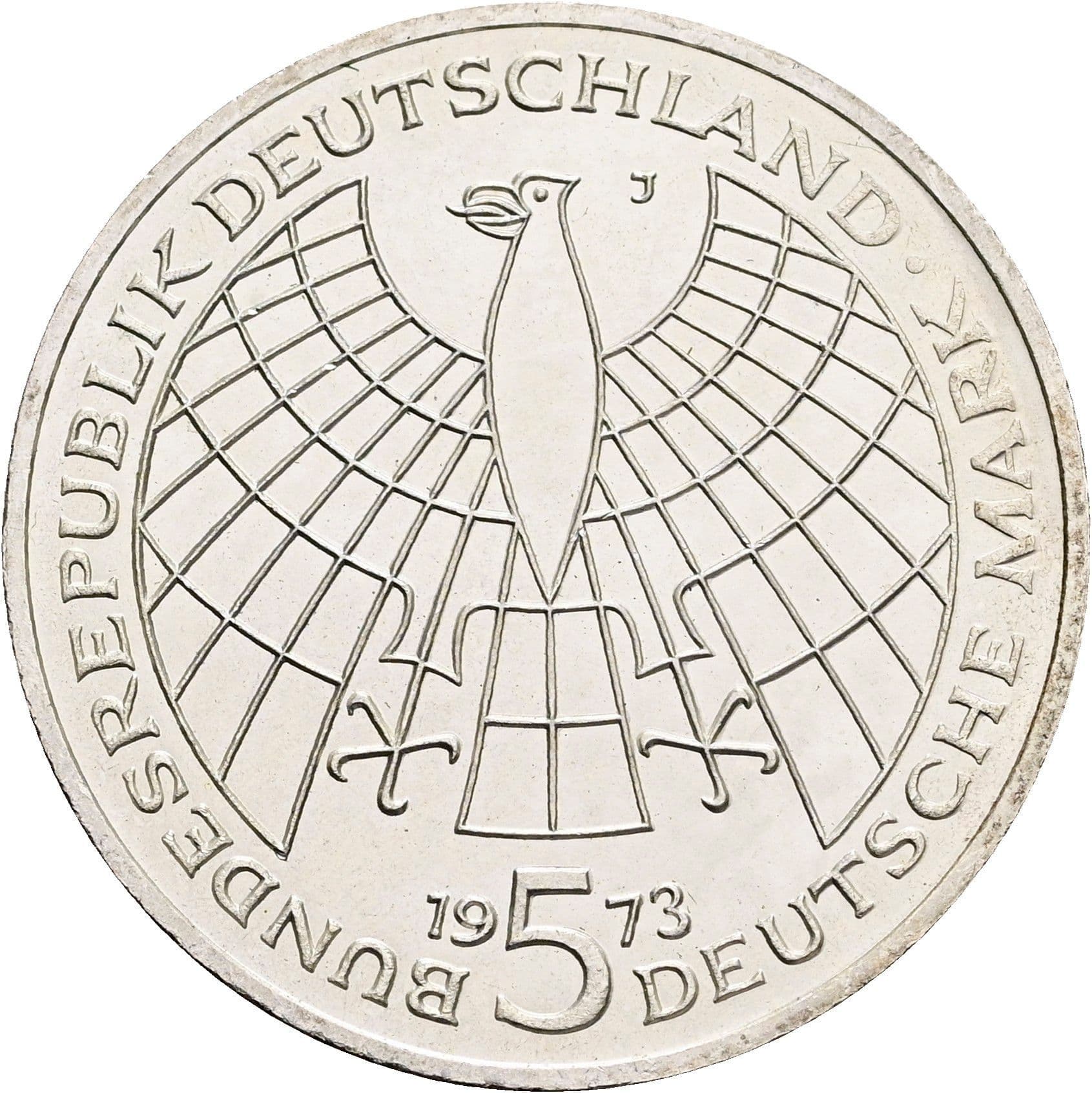 5 Deutsche Mark 1973 J – Rückseite