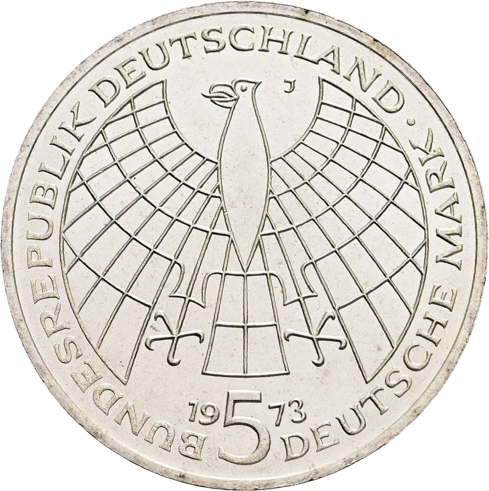 5 Deutsche Mark 1973 J – Rückseite