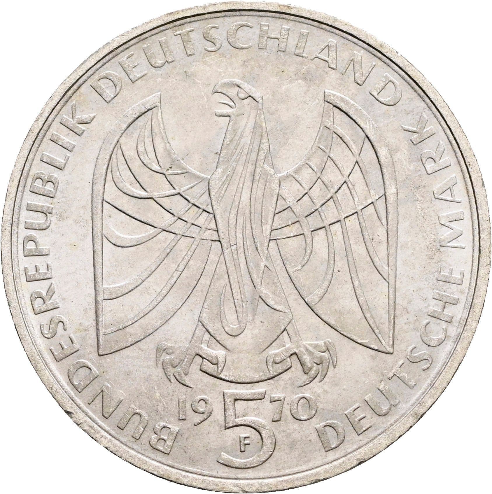 5 Deutsche Mark 1970 F – Rückseite