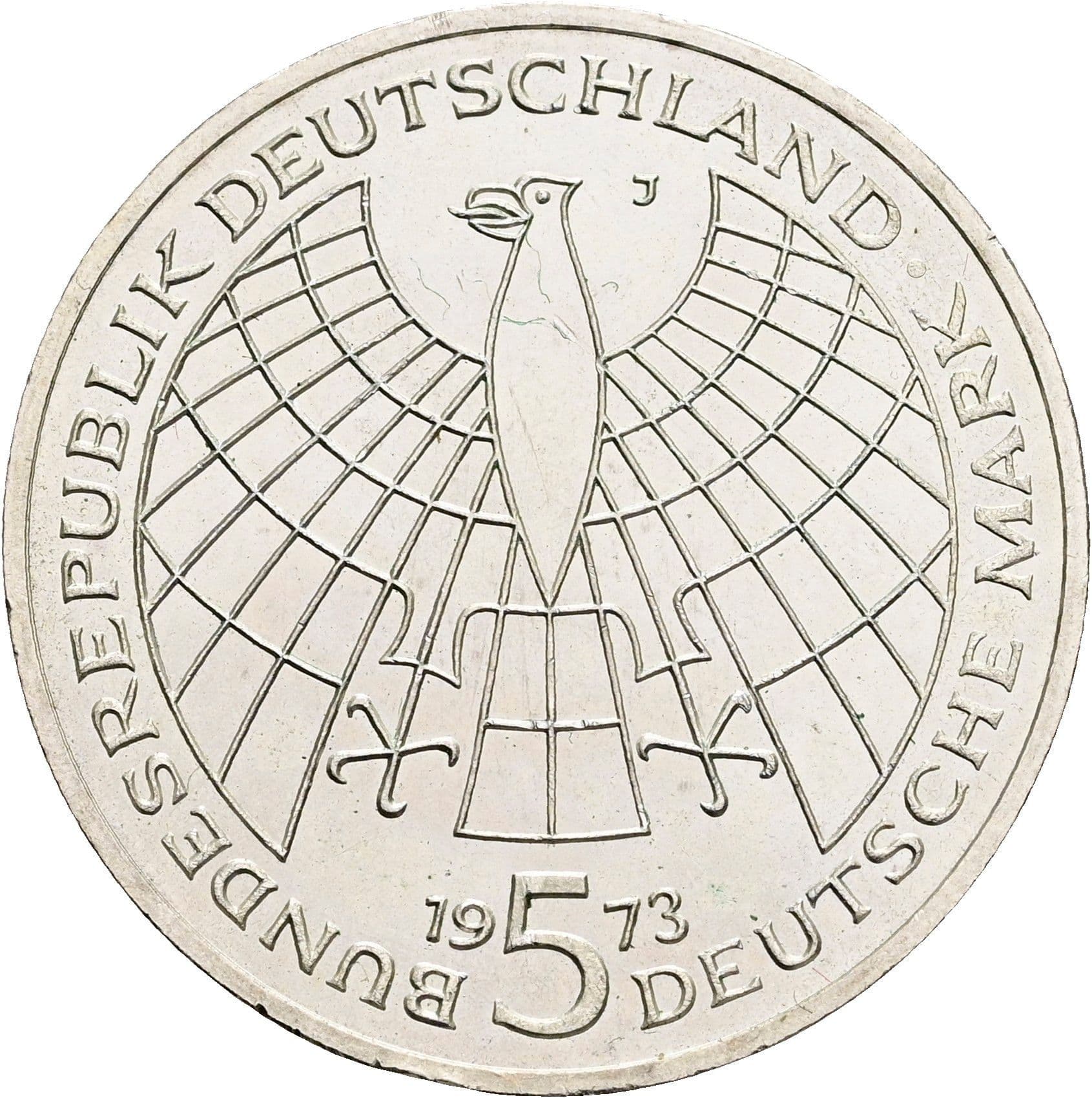5 Deutsche Mark 1973 J – Rückseite