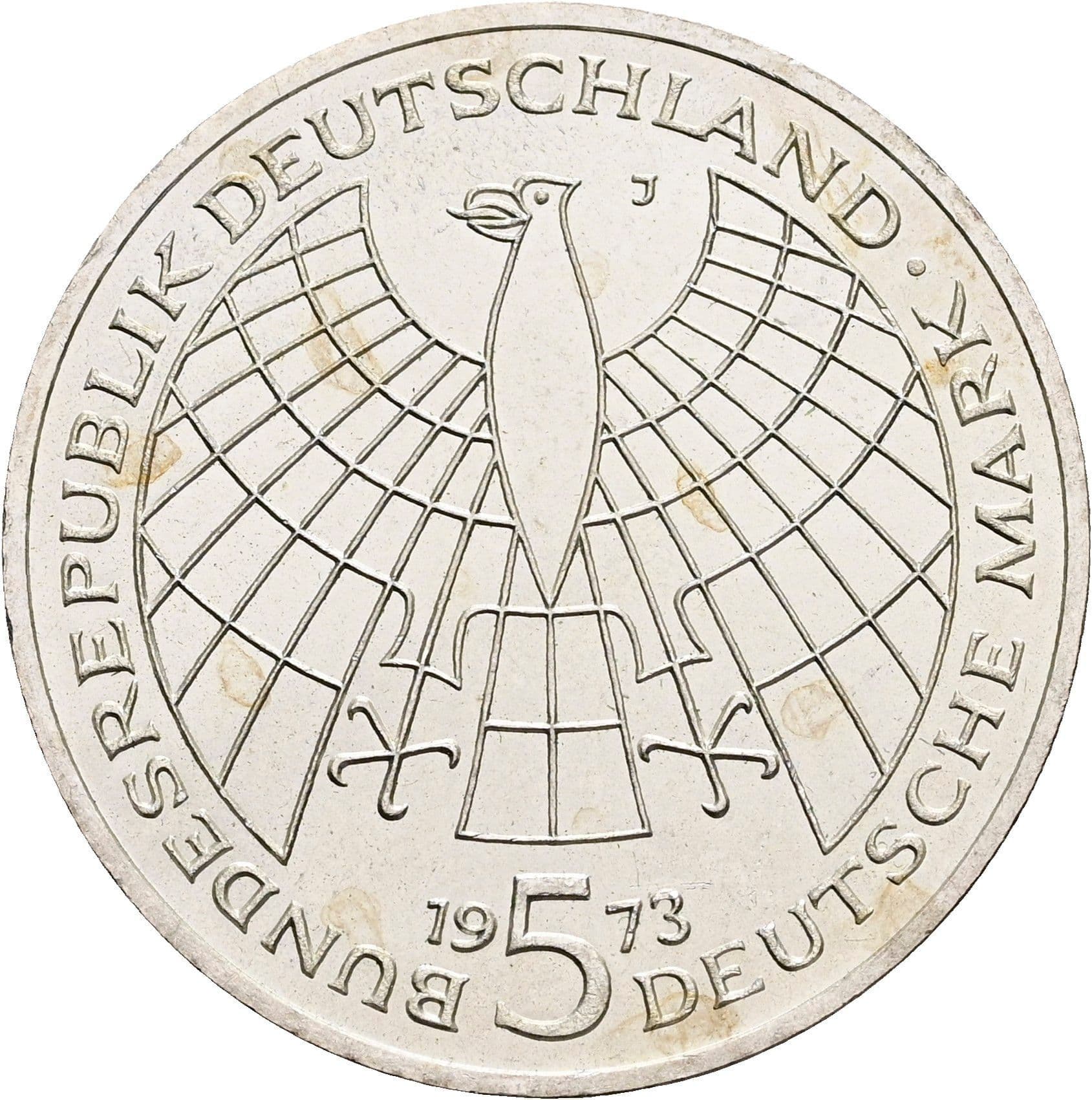 5 Deutsche Mark 1973 J – Rückseite
