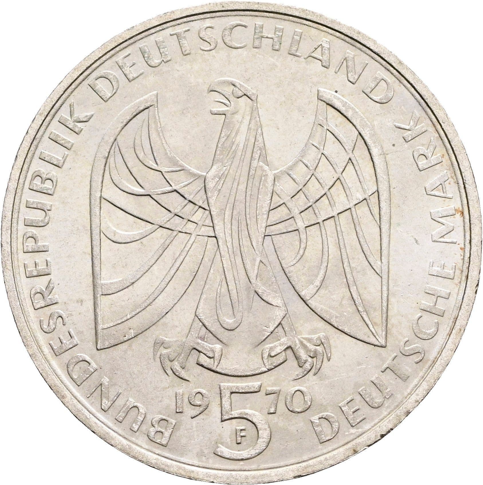 5 Deutsche Mark 1970 F – Rückseite