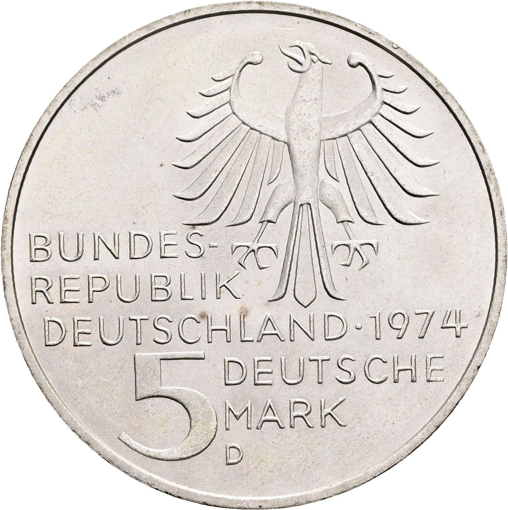 5 Deutsche Mark 1974 D – Rückseite