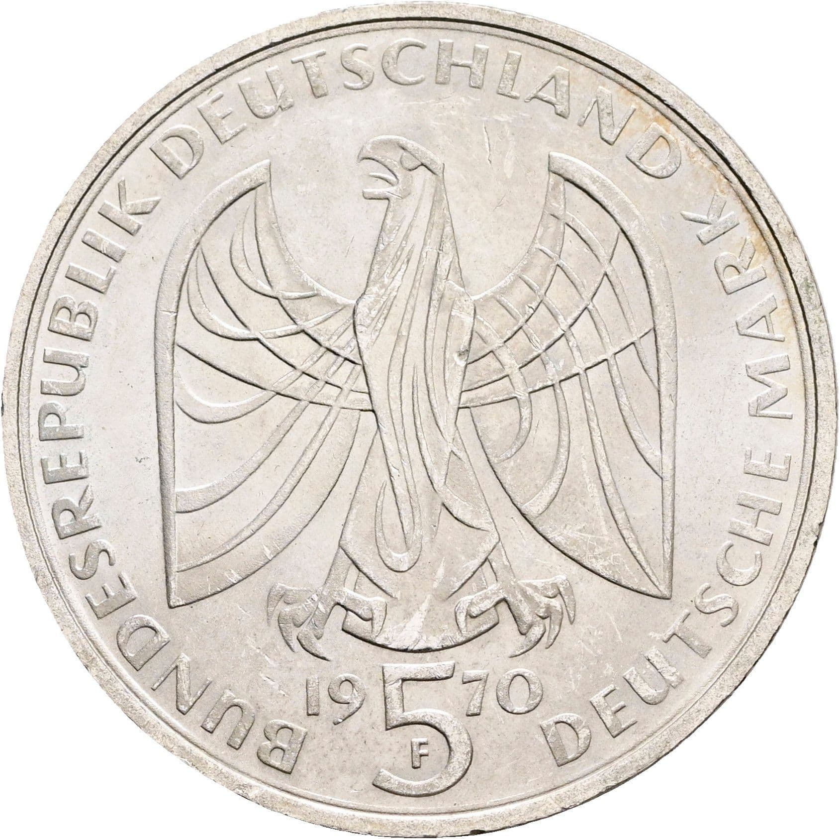 5 Deutsche Mark 1970 F – Rückseite