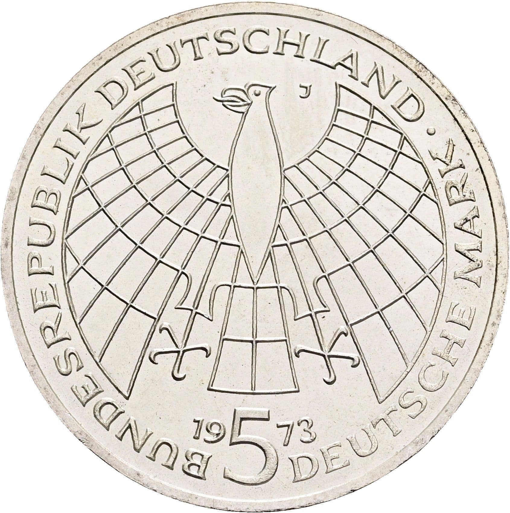 5 Deutsche Mark 1973 J – Rückseite