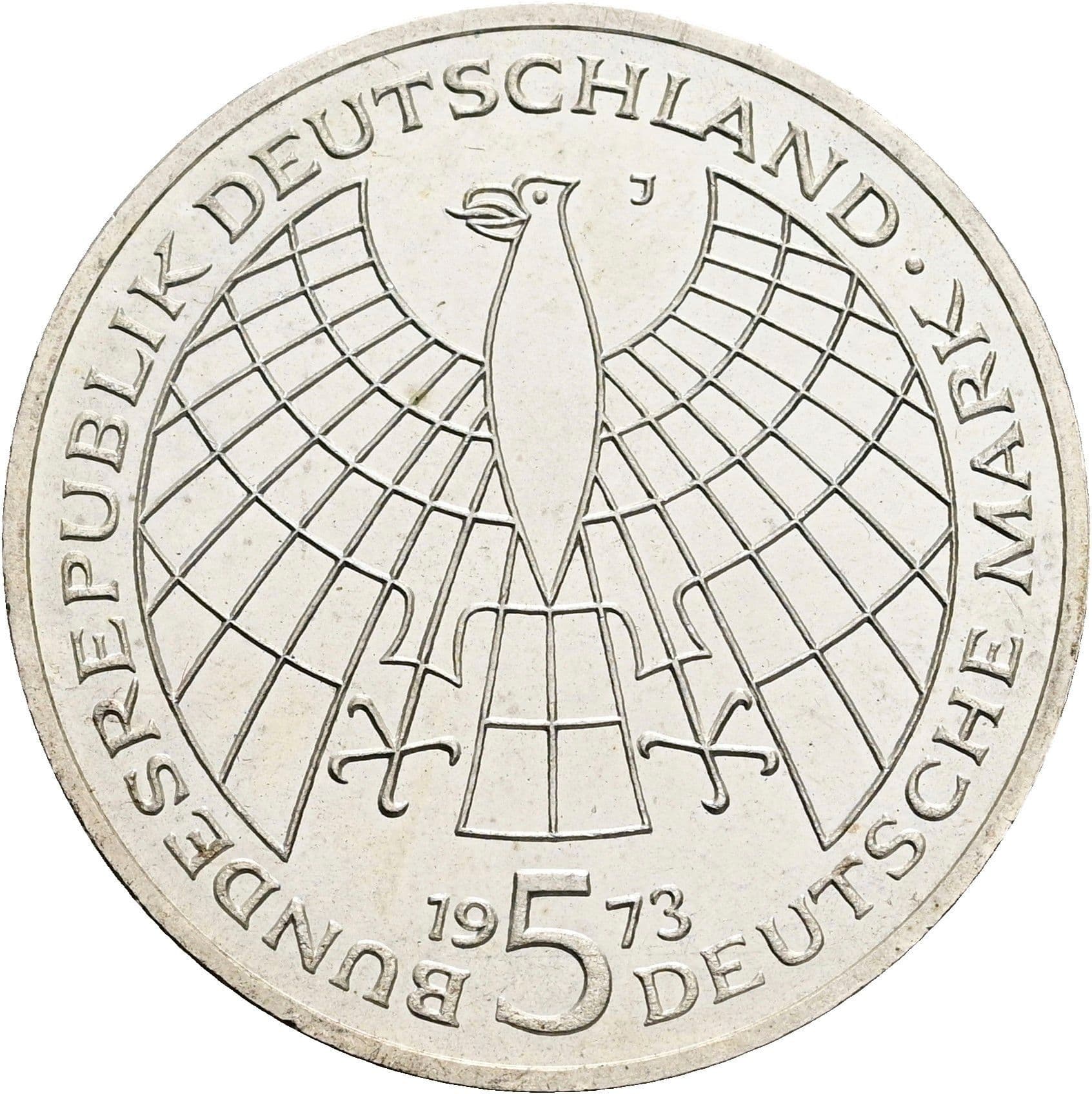 5 Deutsche Mark 1973 J – Rückseite