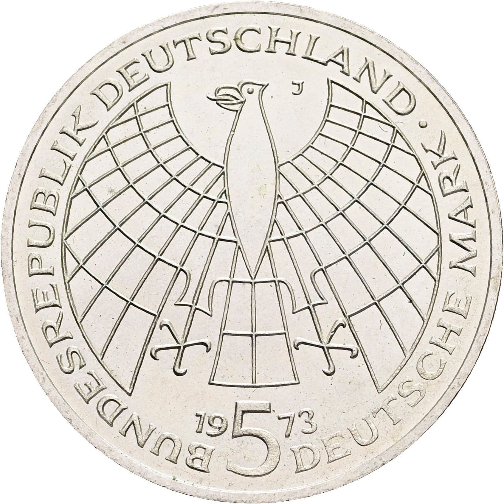 5 Deutsche Mark 1973 J – Rückseite