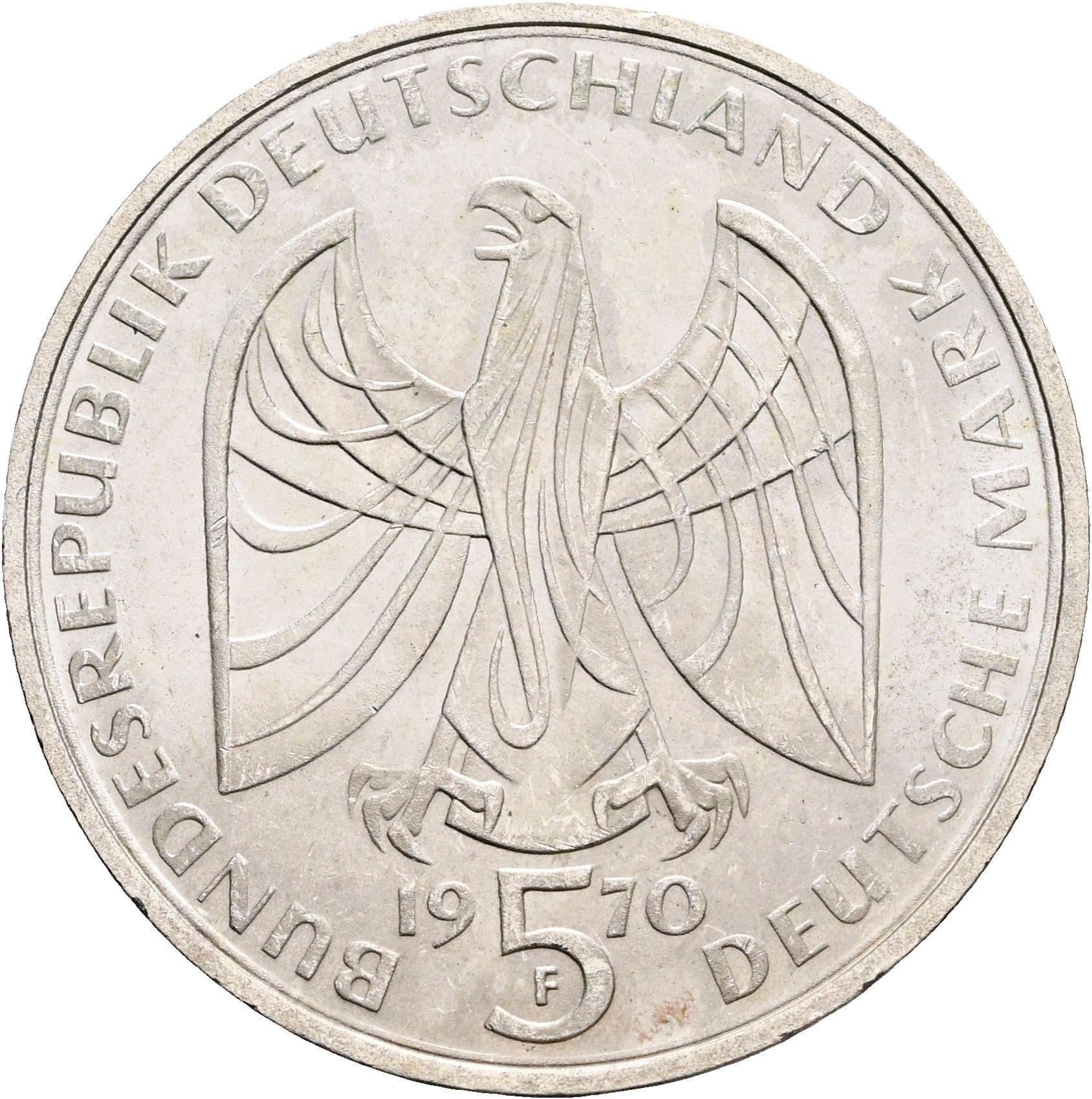 5 Deutsche Mark 1970 F – Rückseite