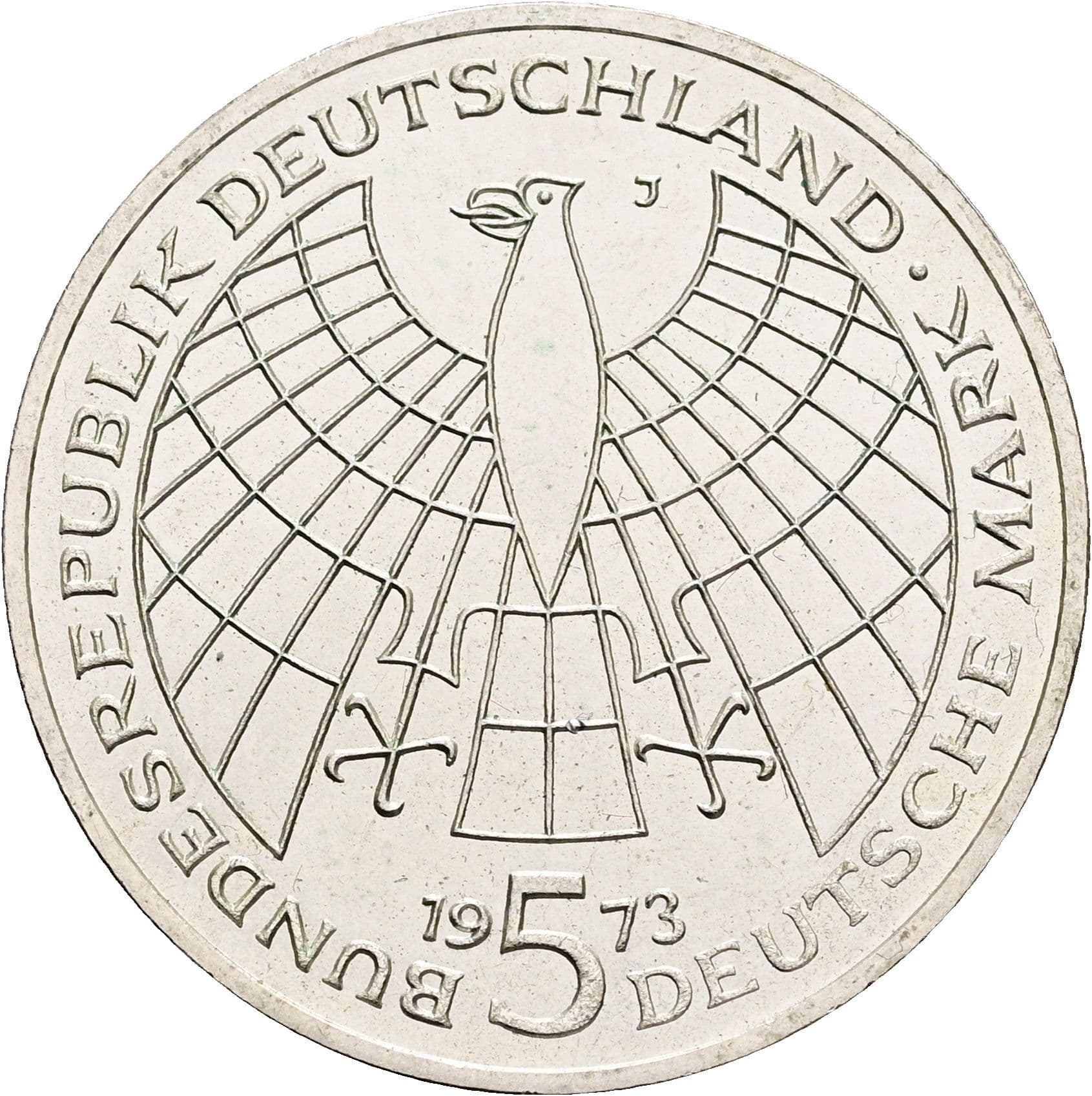 5 Deutsche Mark 1973 J – Rückseite