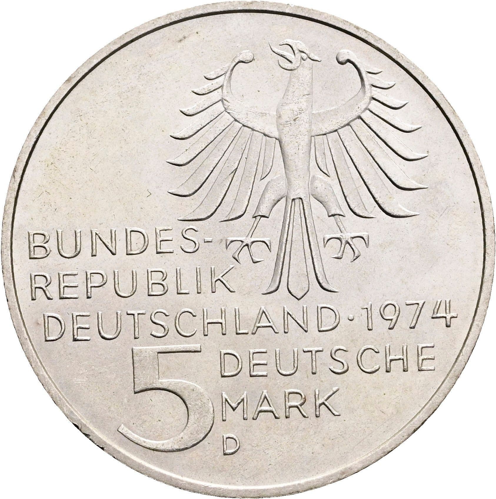 5 Deutsche Mark 1974 D – Rückseite