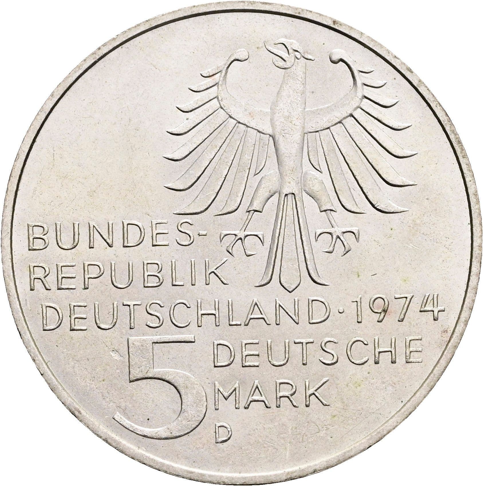 5 Deutsche Mark 1974 D – Rückseite