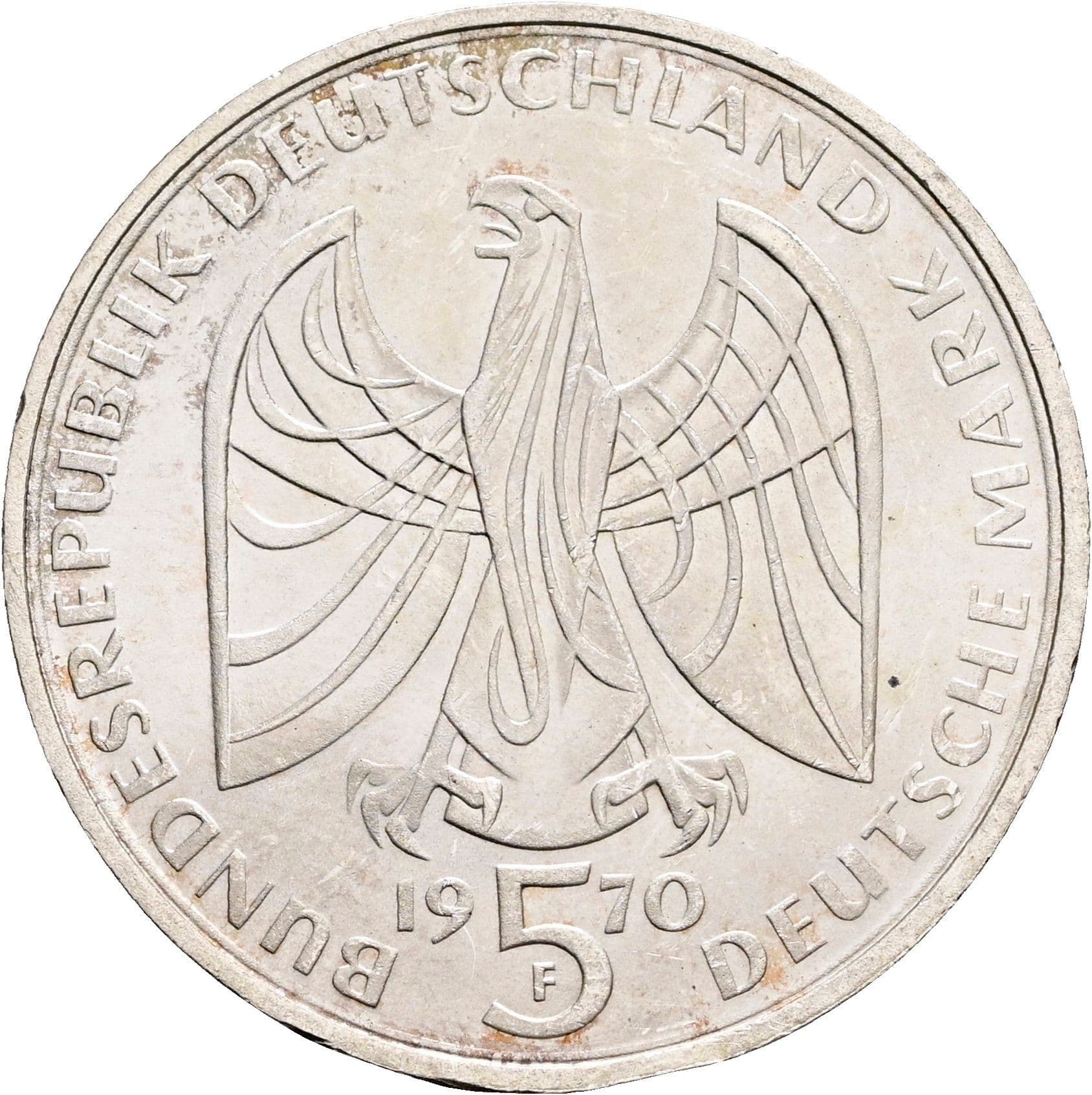 5 Deutsche Mark 1970 F – Rückseite