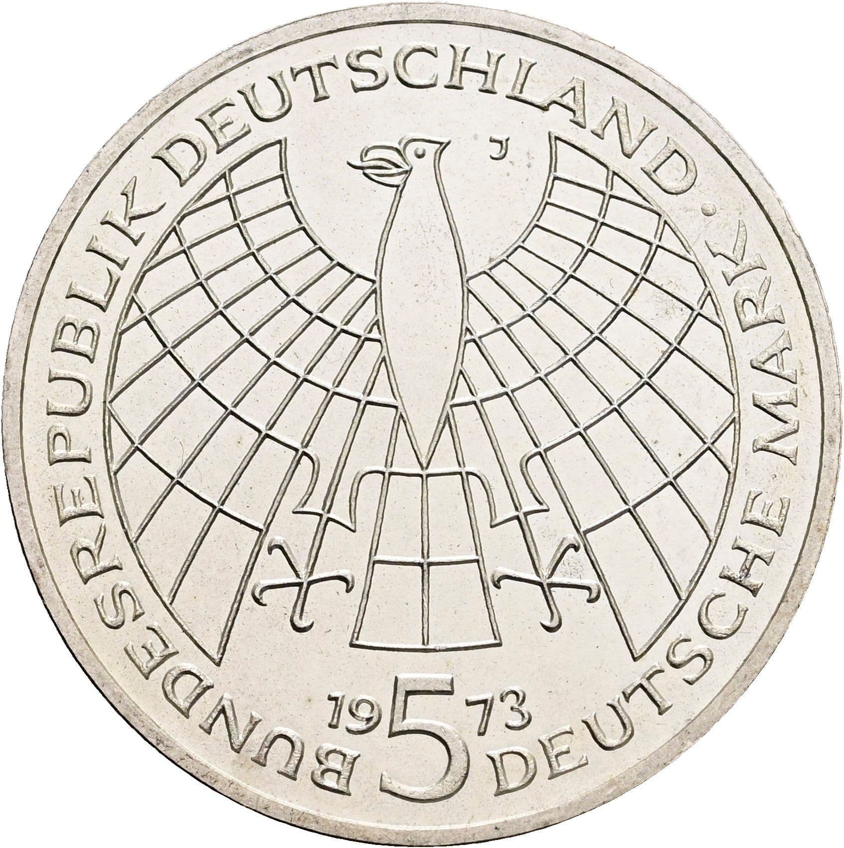 5 Deutsche Mark 1973 J – Rückseite