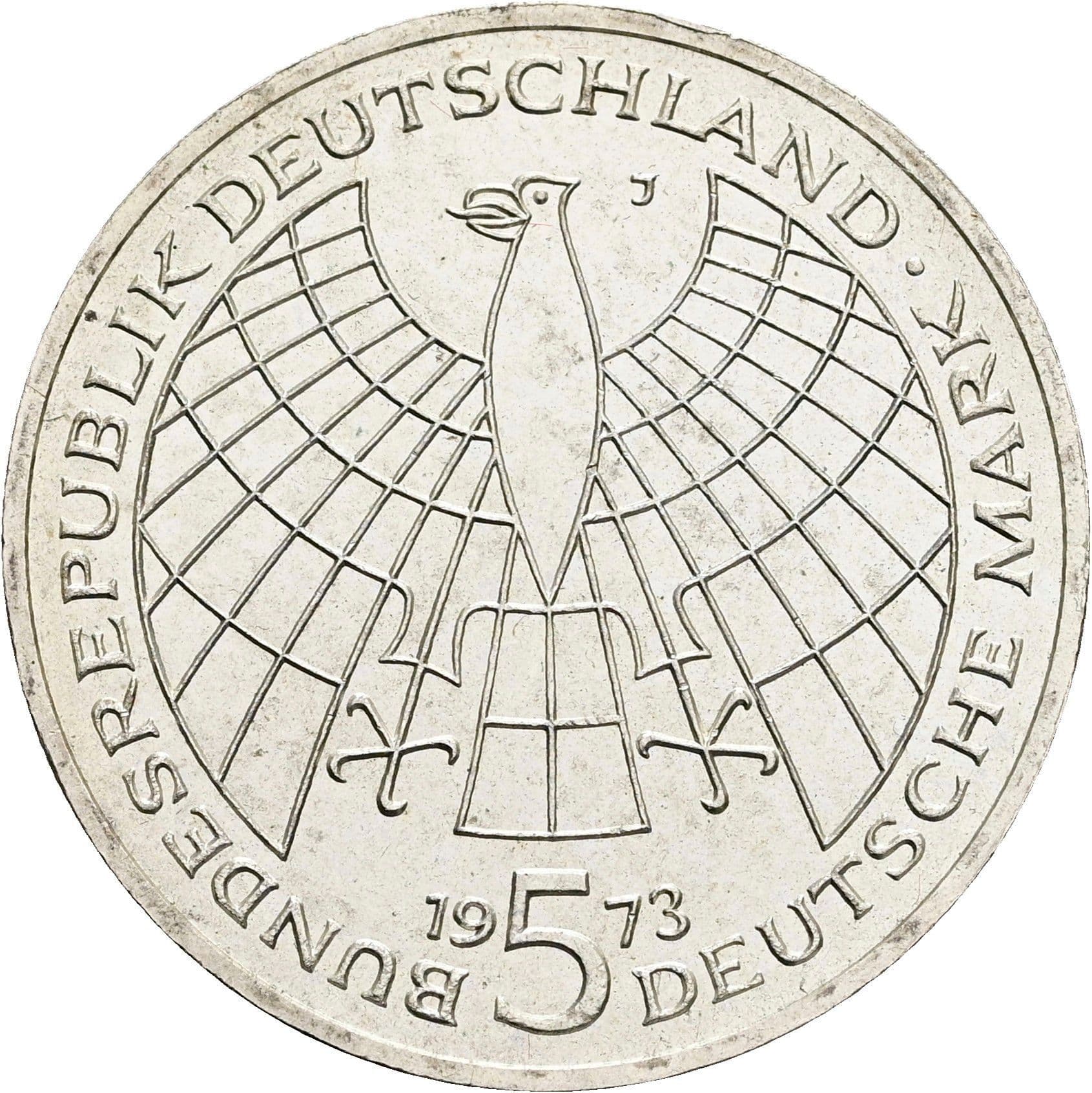 5 Deutsche Mark 1973 J – Rückseite