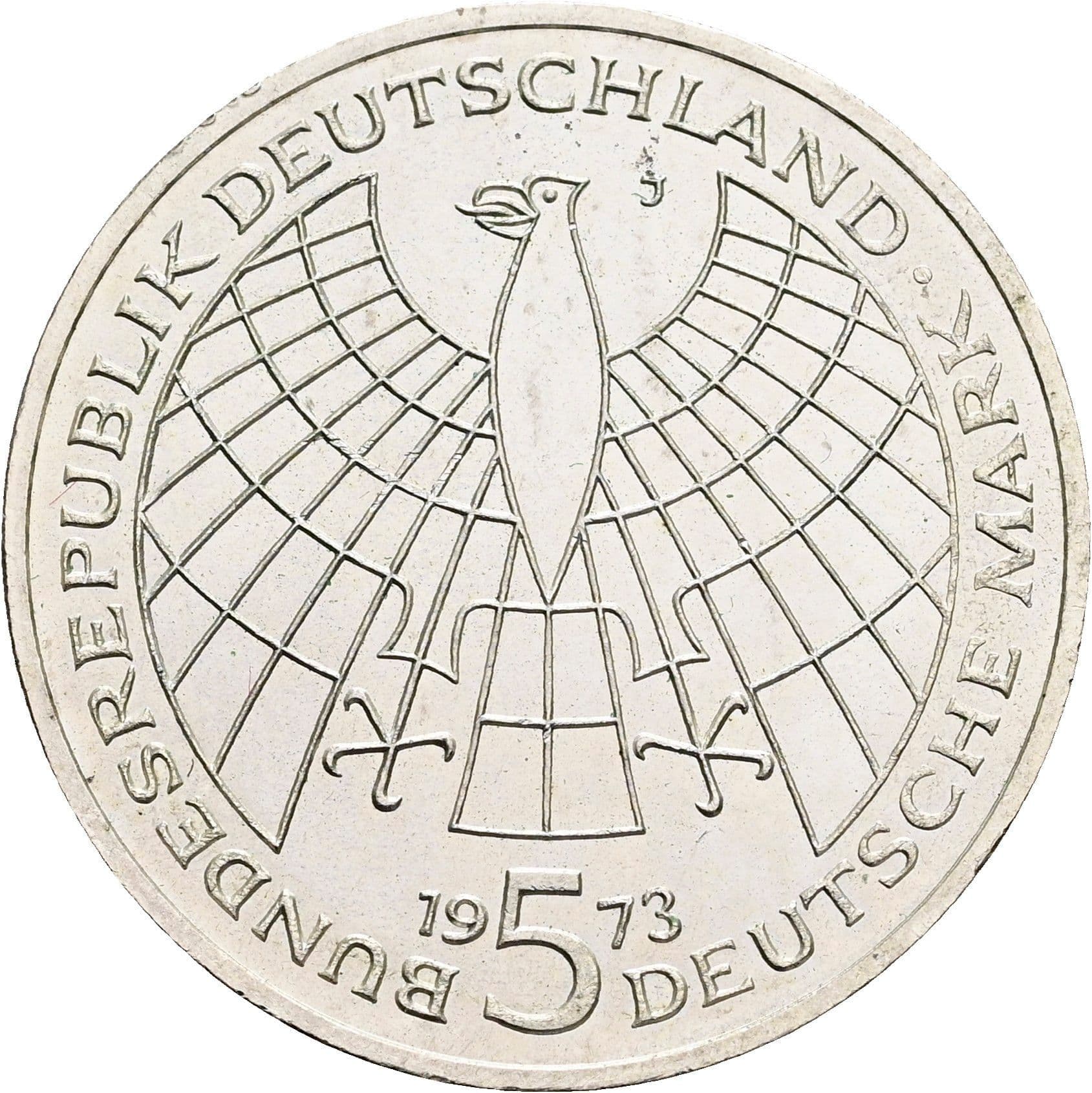 5 Deutsche Mark 1973 J – Rückseite