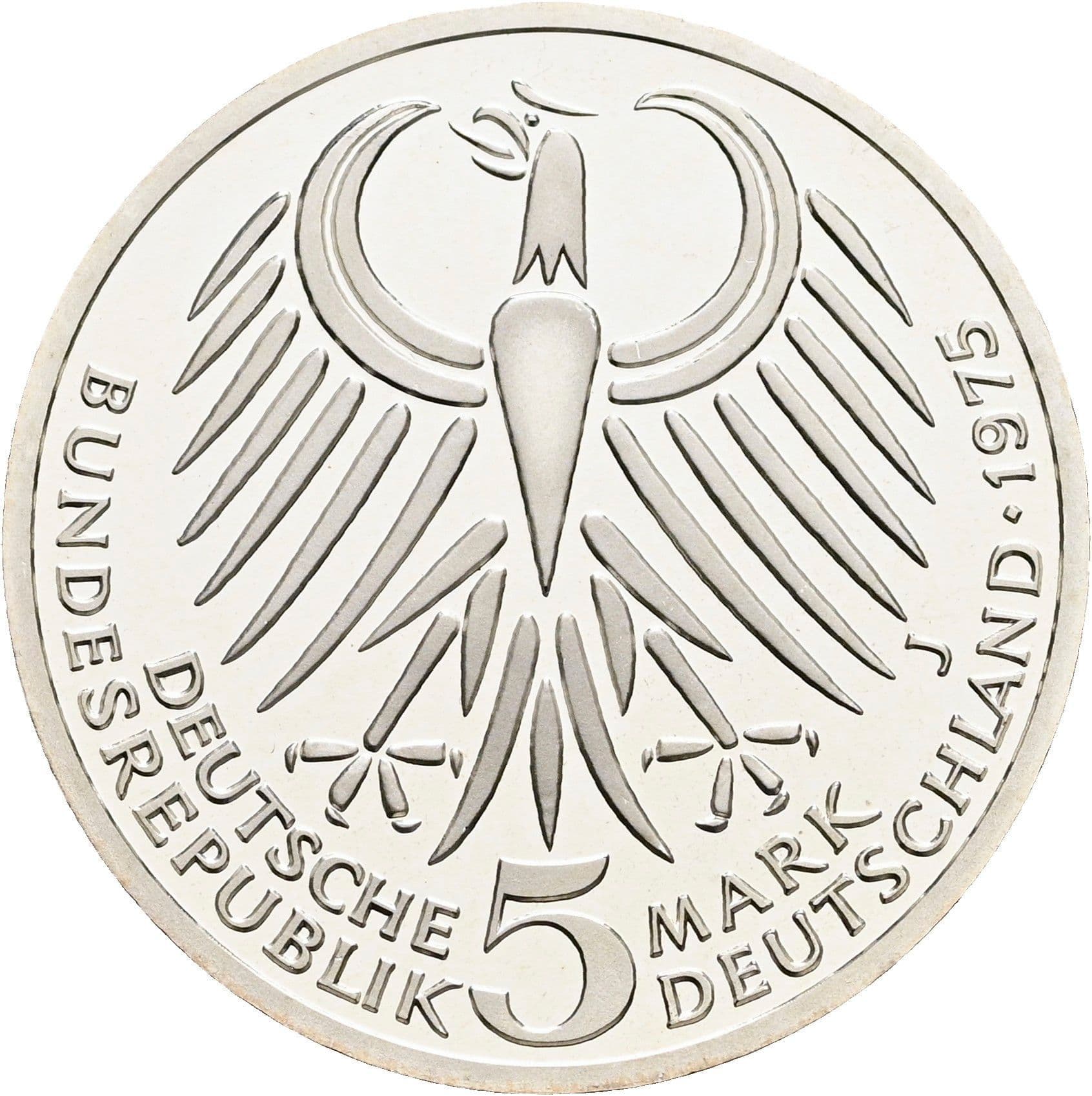 5 Deutsche Mark 1975 J – Rückseite