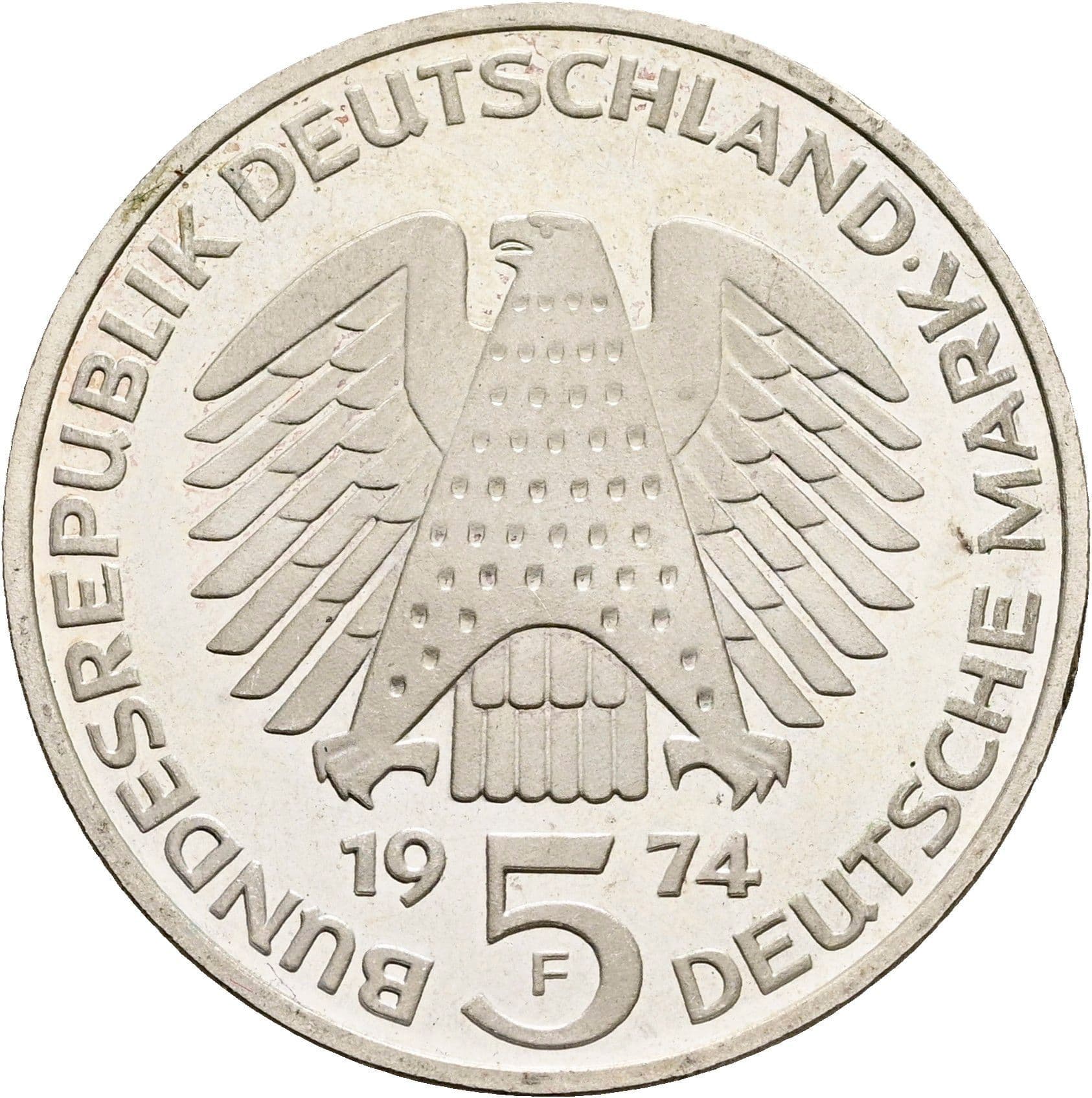 5 Deutsche Mark 1974 F – Rückseite