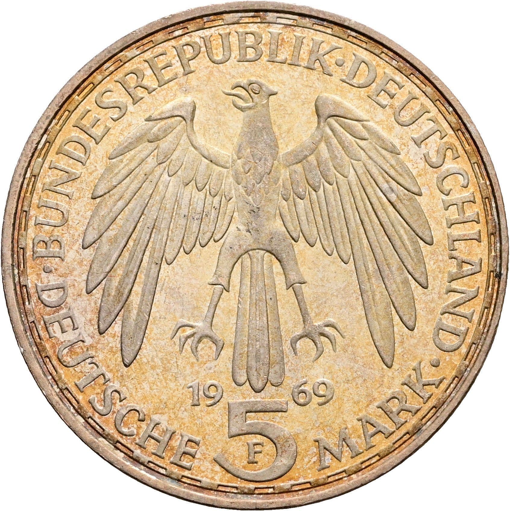 5 Deutsche Mark 1969 F – Rückseite