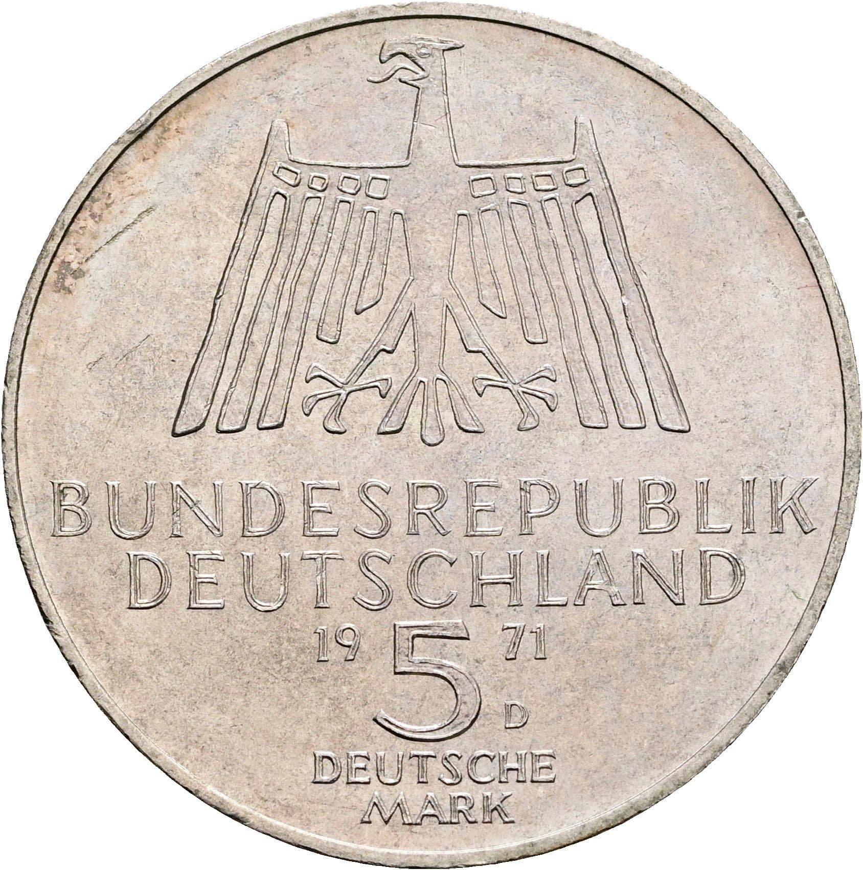 5 Deutsche Mark 1972 D – Rückseite