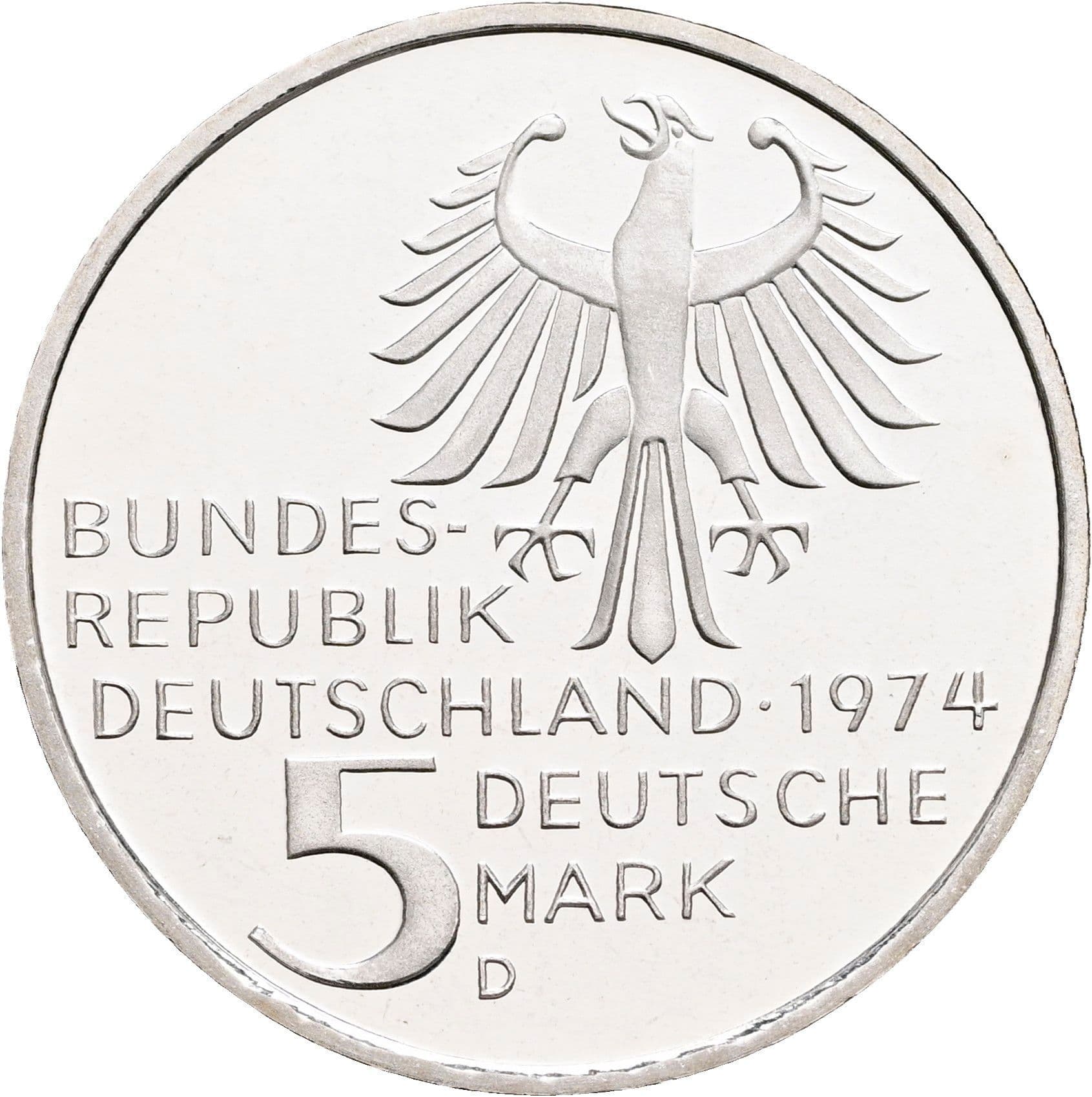 5 Deutsche Mark 1974 D – Rückseite