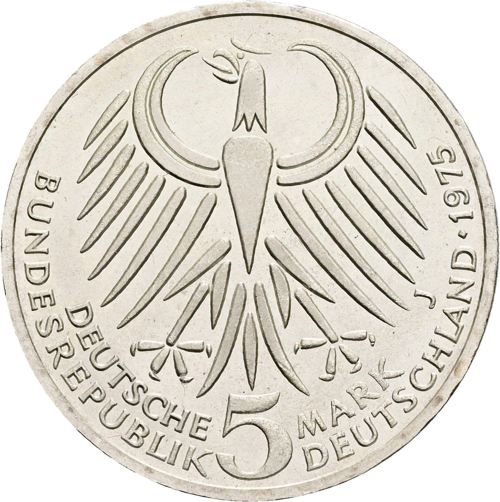 5 Deutsche Mark 1975 J – Rückseite