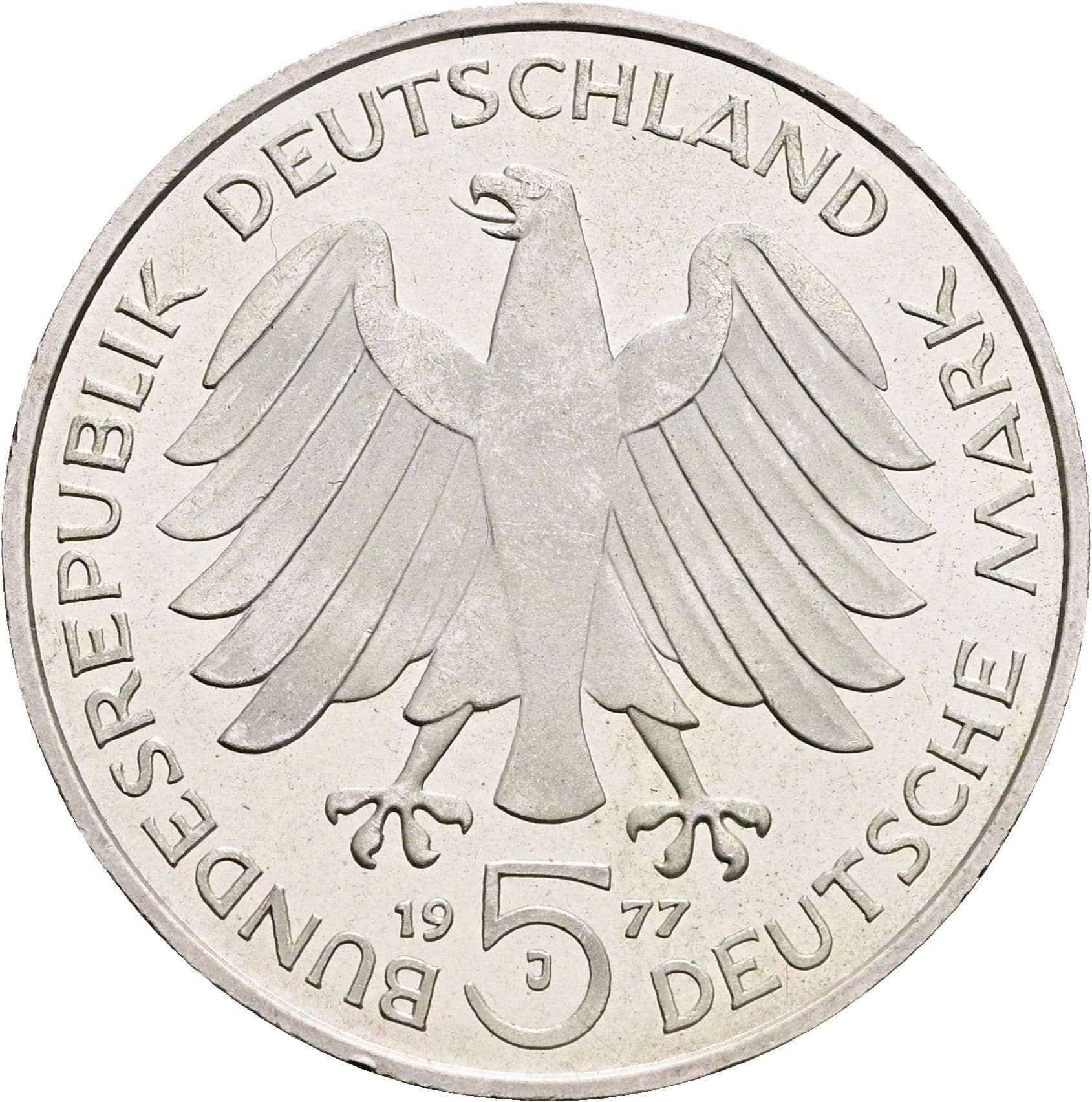 5 Deutsche Mark 1977 J – Rückseite