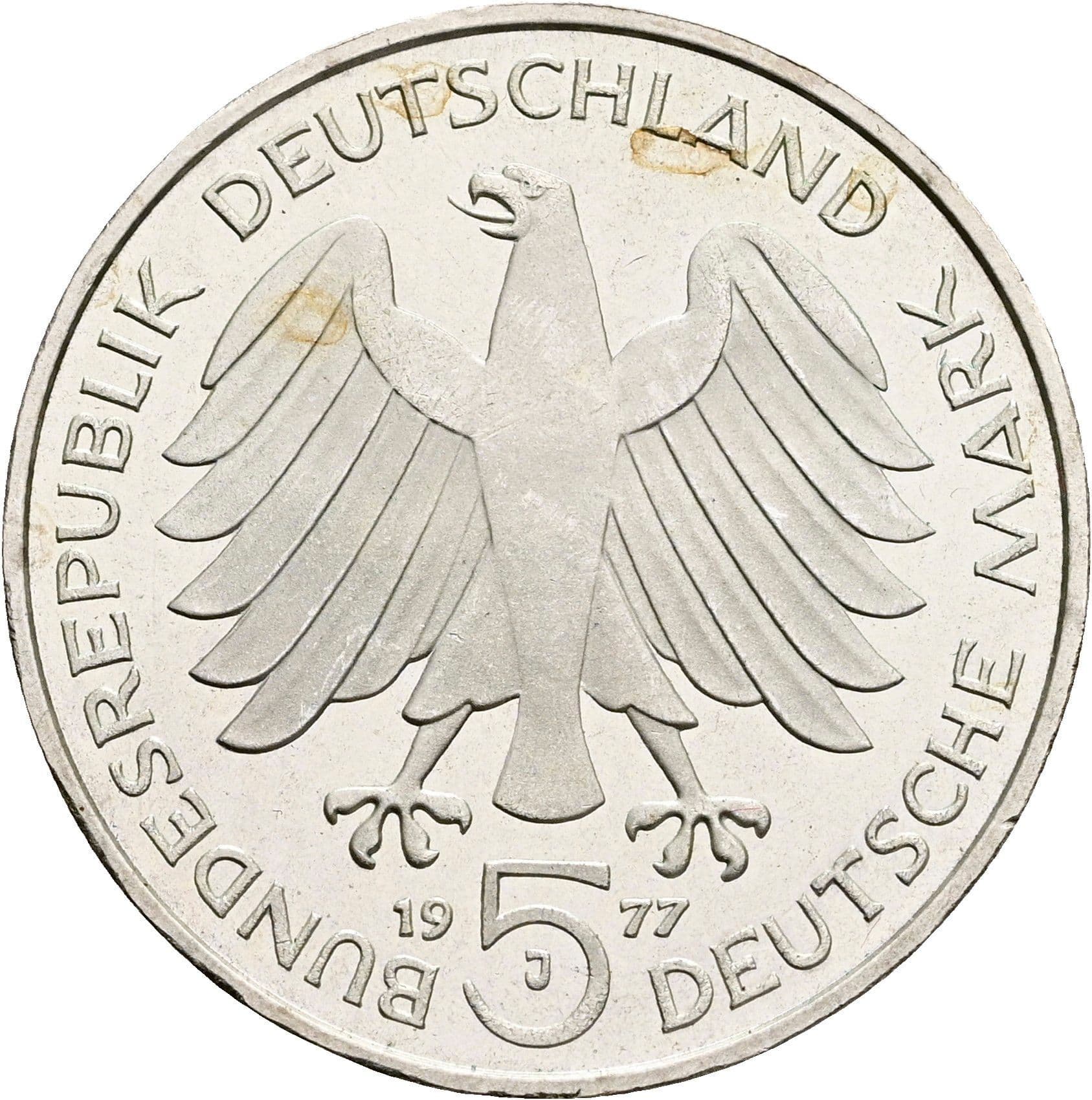 5 Deutsche Mark 1977 J – Rückseite