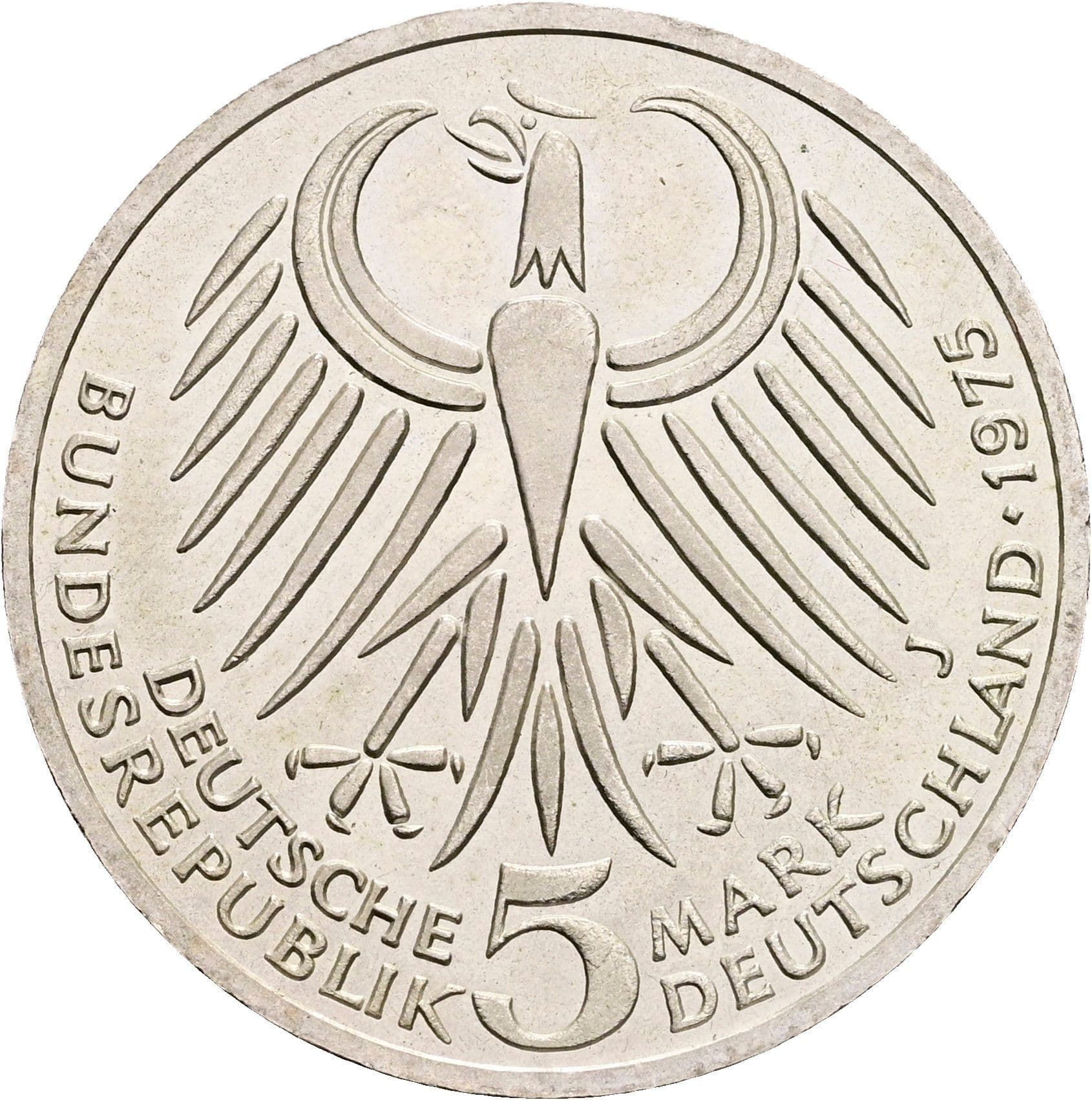 5 Deutsche Mark 1975 J – Rückseite