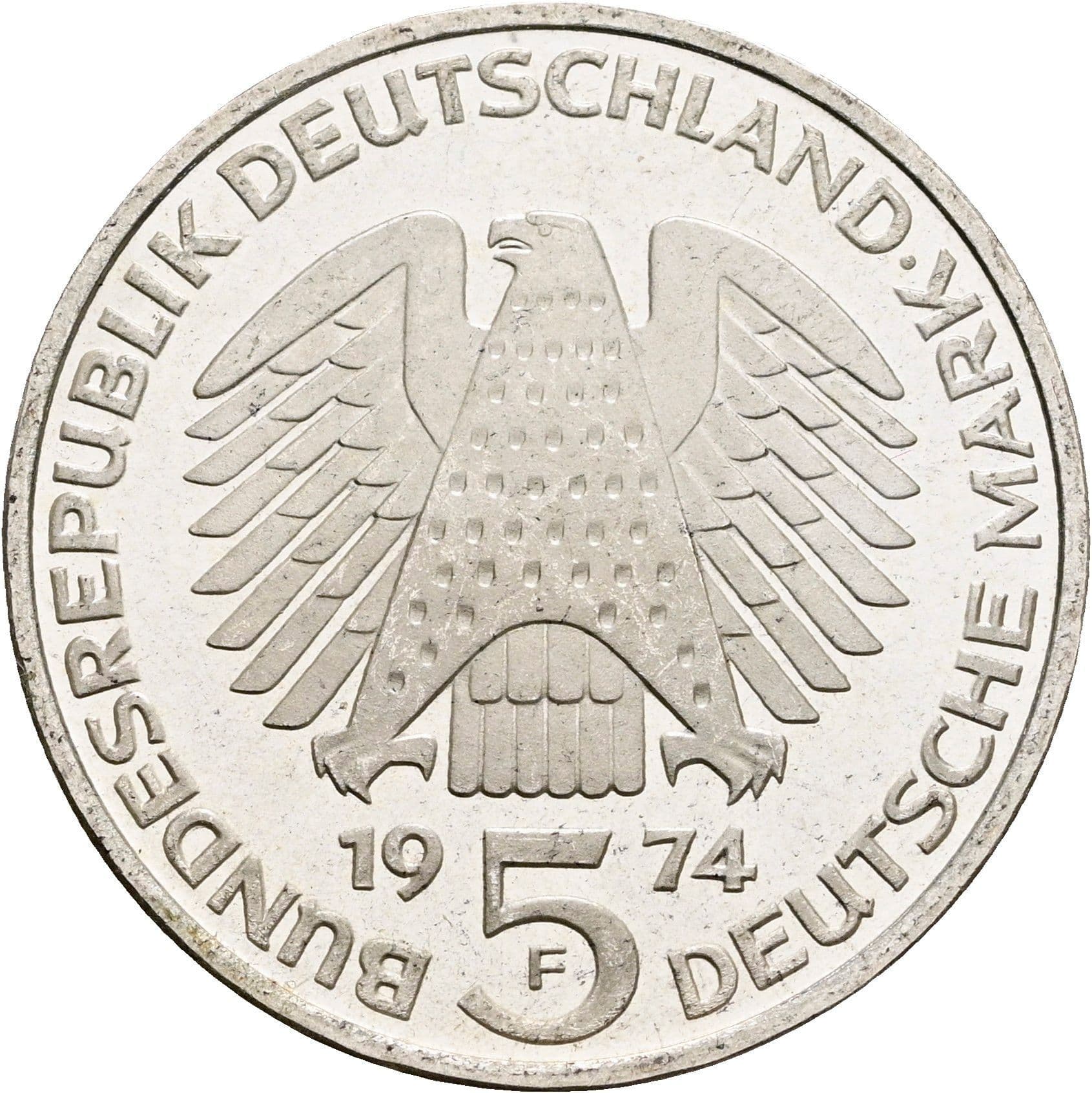 5 Deutsche Mark 1974 F – Rückseite