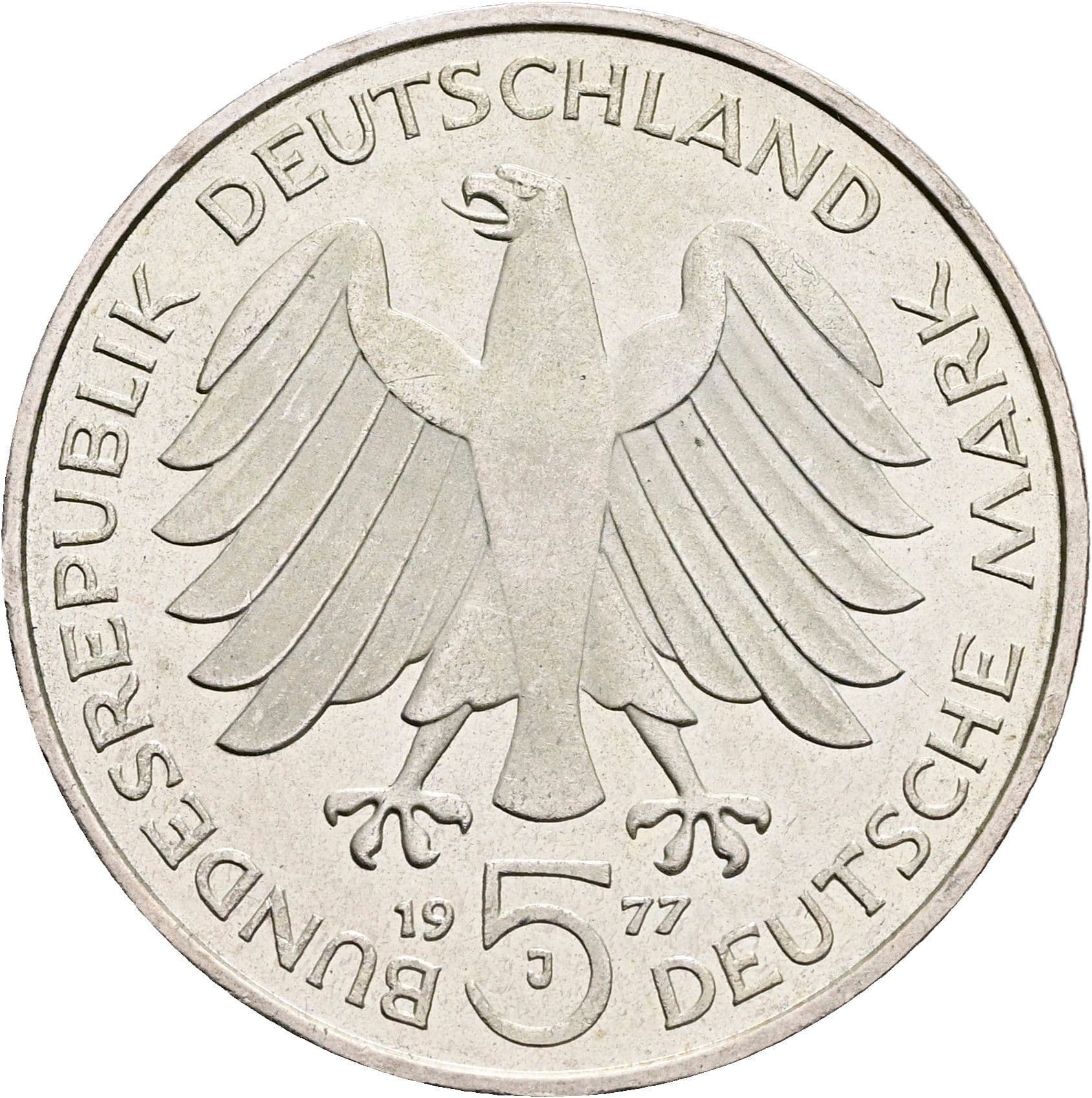 5 Deutsche Mark 1977 J – Rückseite