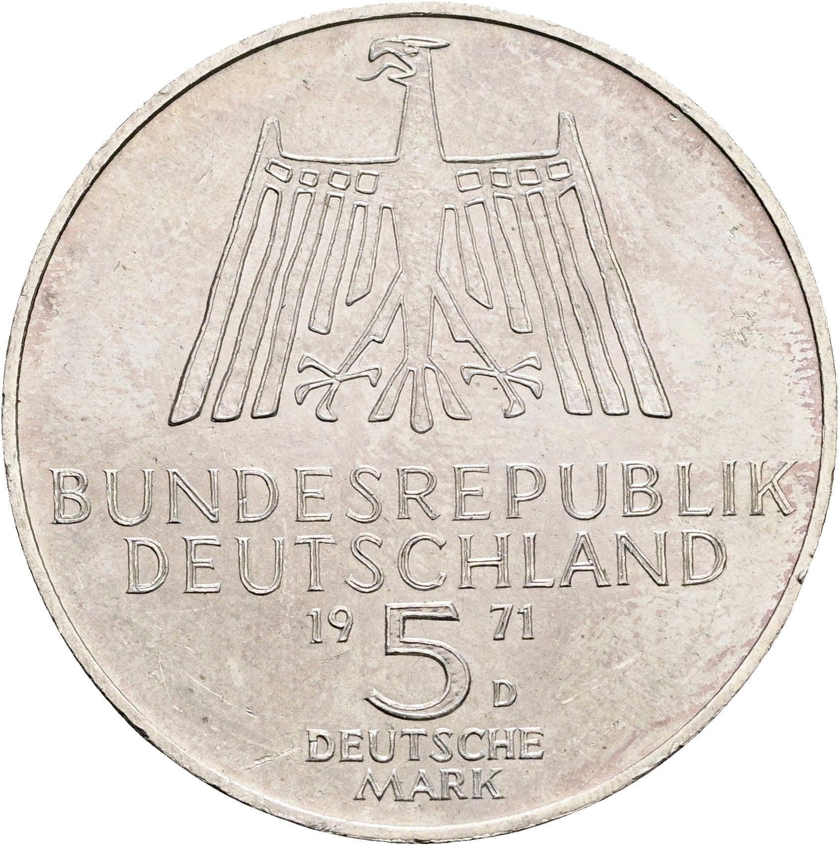 5 Deutsche Mark 1972 D – Rückseite