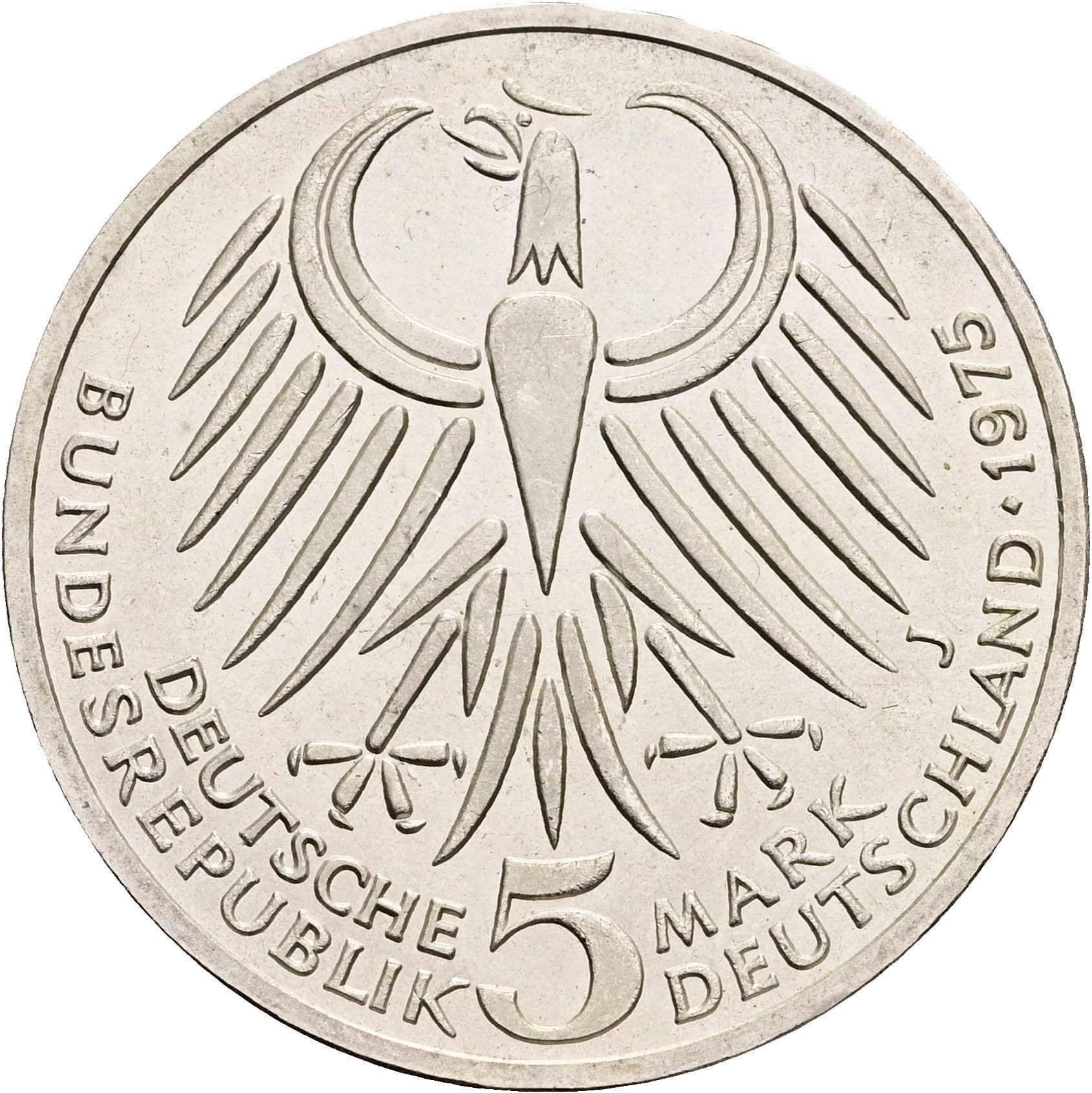 5 Deutsche Mark 1975 J – Rückseite