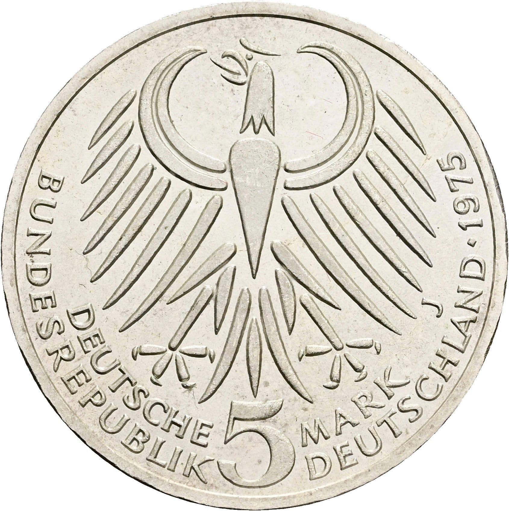 5 Deutsche Mark 1975 J – Rückseite