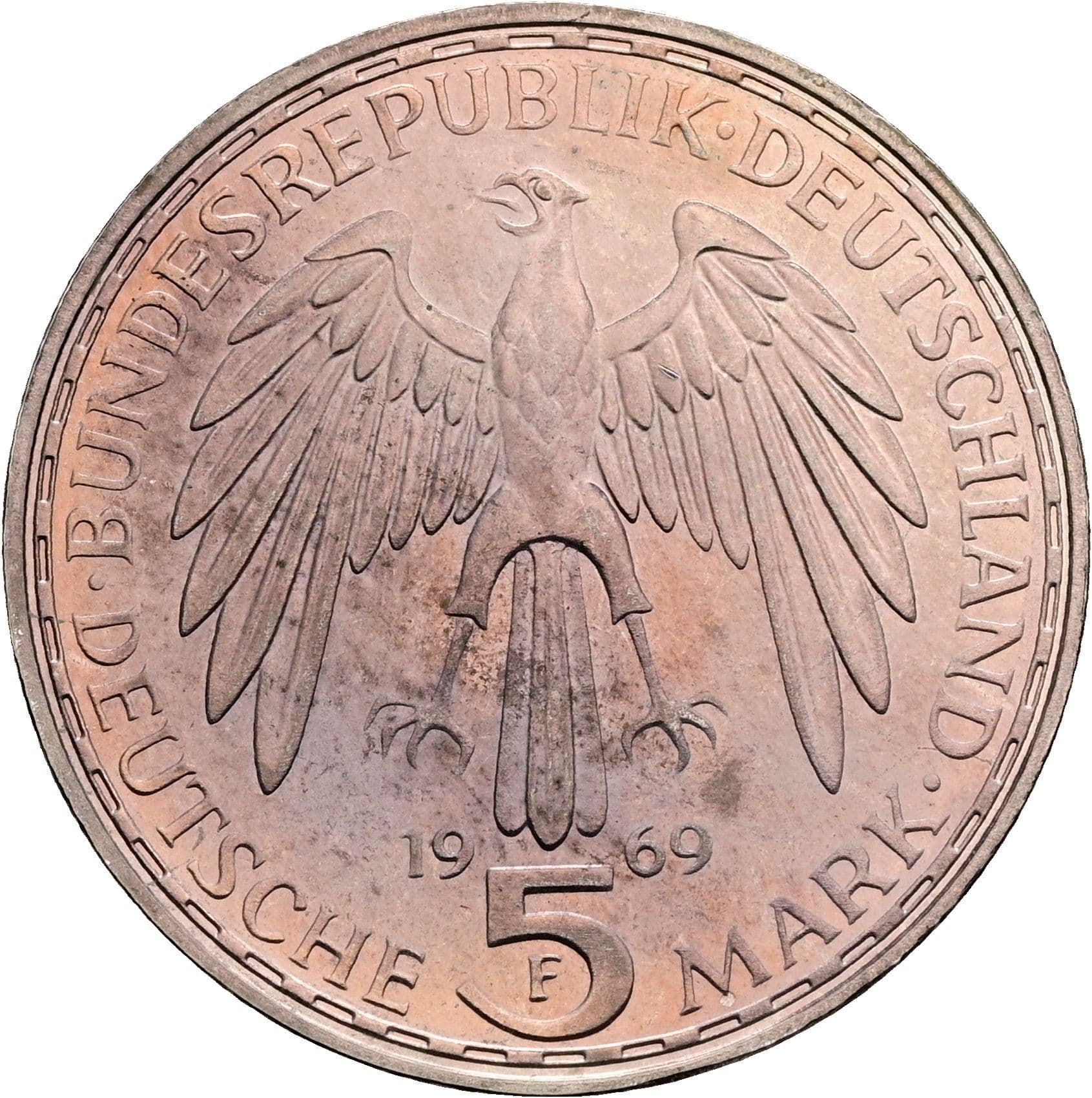 5 Deutsche Mark 1969 F – Rückseite