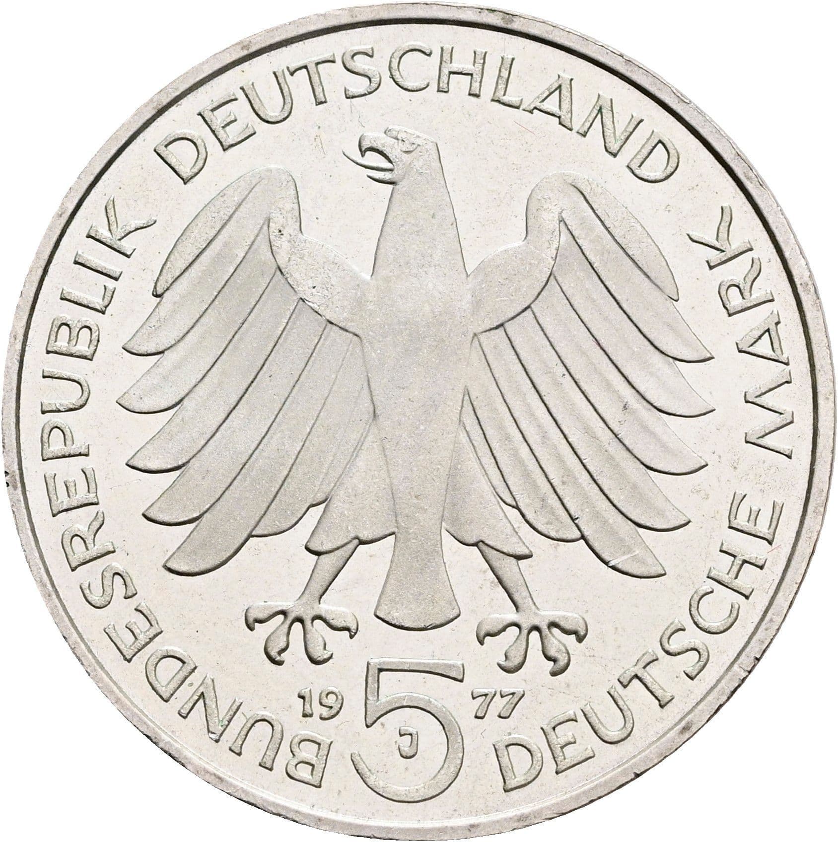 5 Deutsche Mark 1977 J – Rückseite