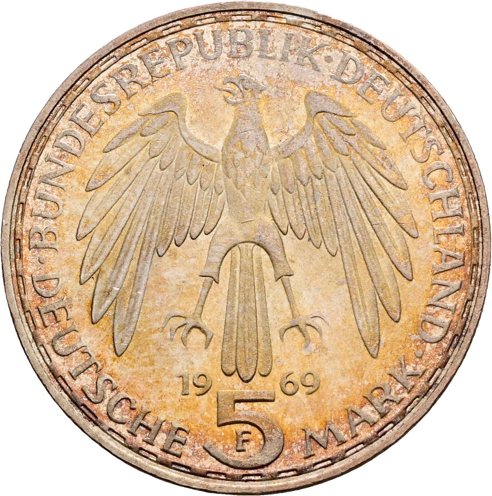 5 Deutsche Mark 1969 F – Rückseite