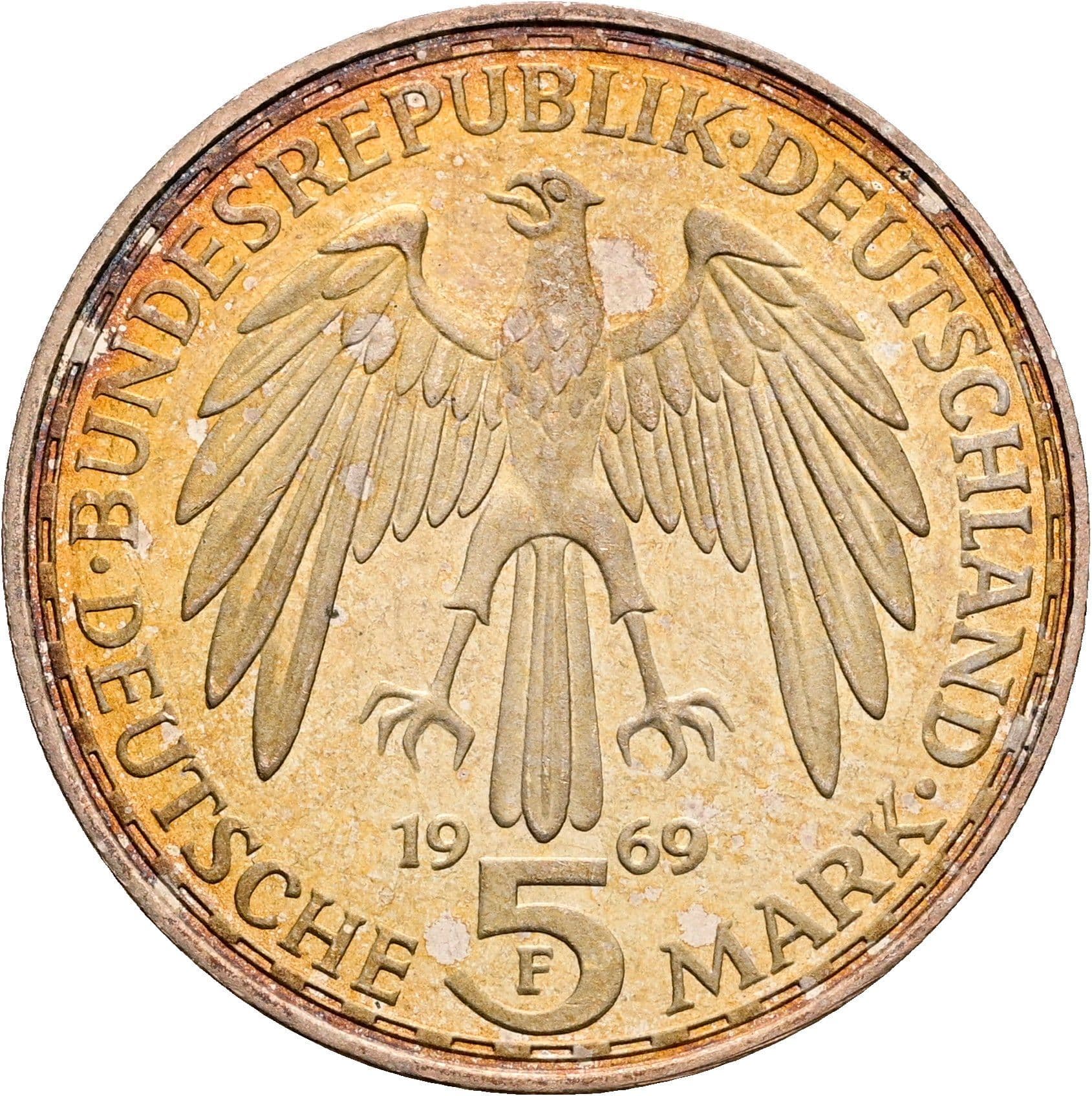 5 Deutsche Mark 1969 F – Rückseite