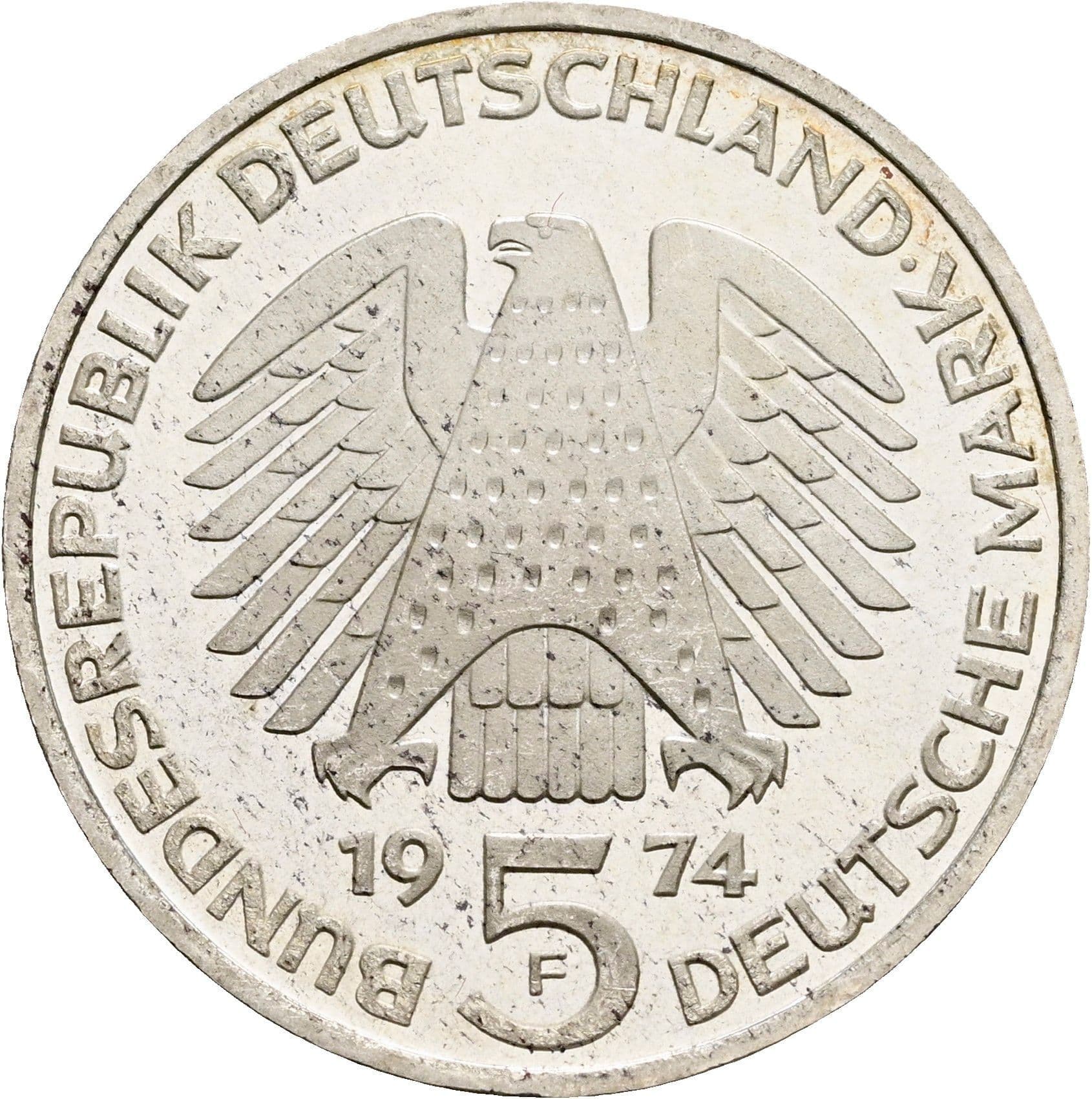 5 Deutsche Mark 1974 F – Rückseite