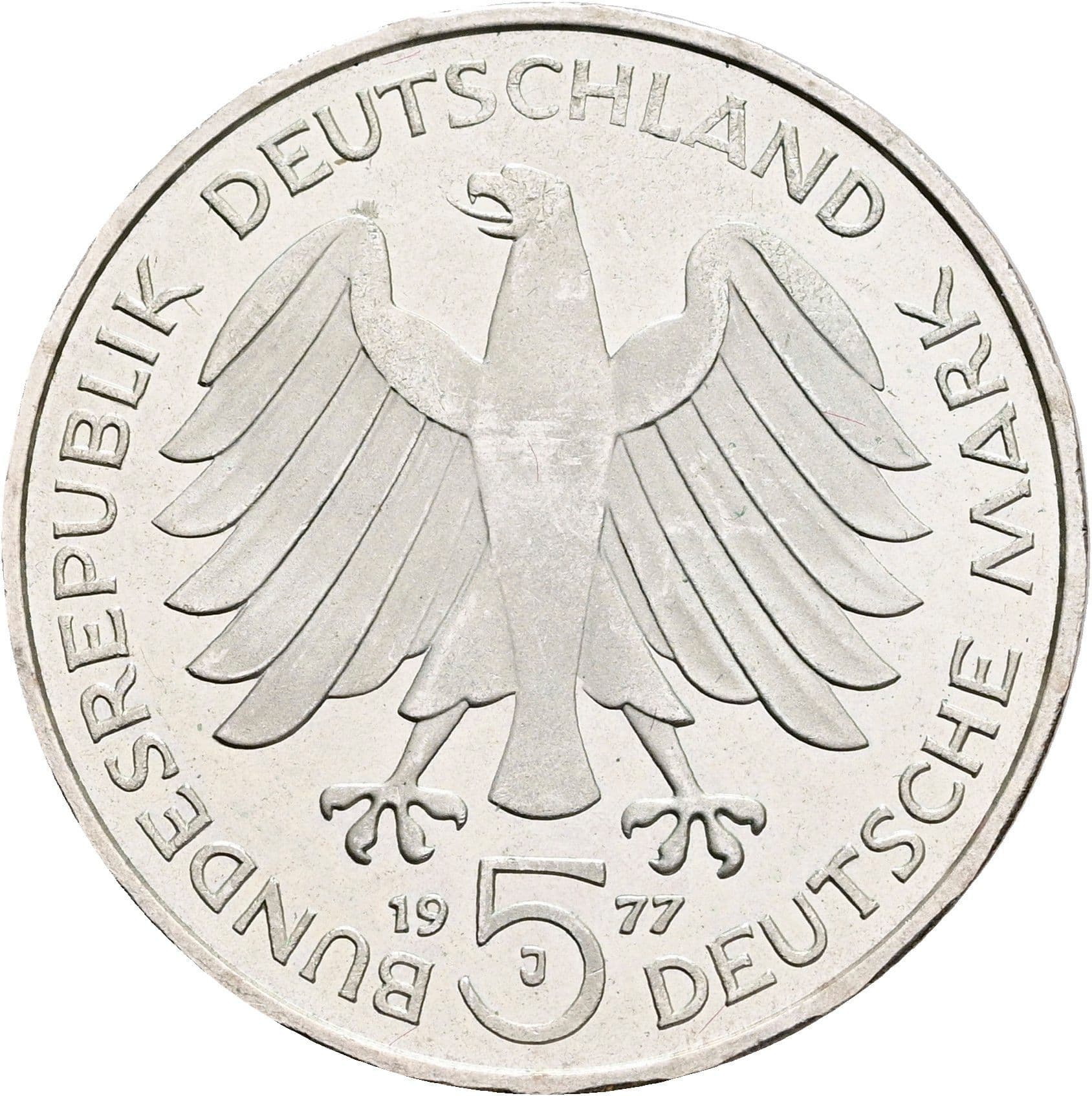 5 Deutsche Mark 1977 J – Rückseite