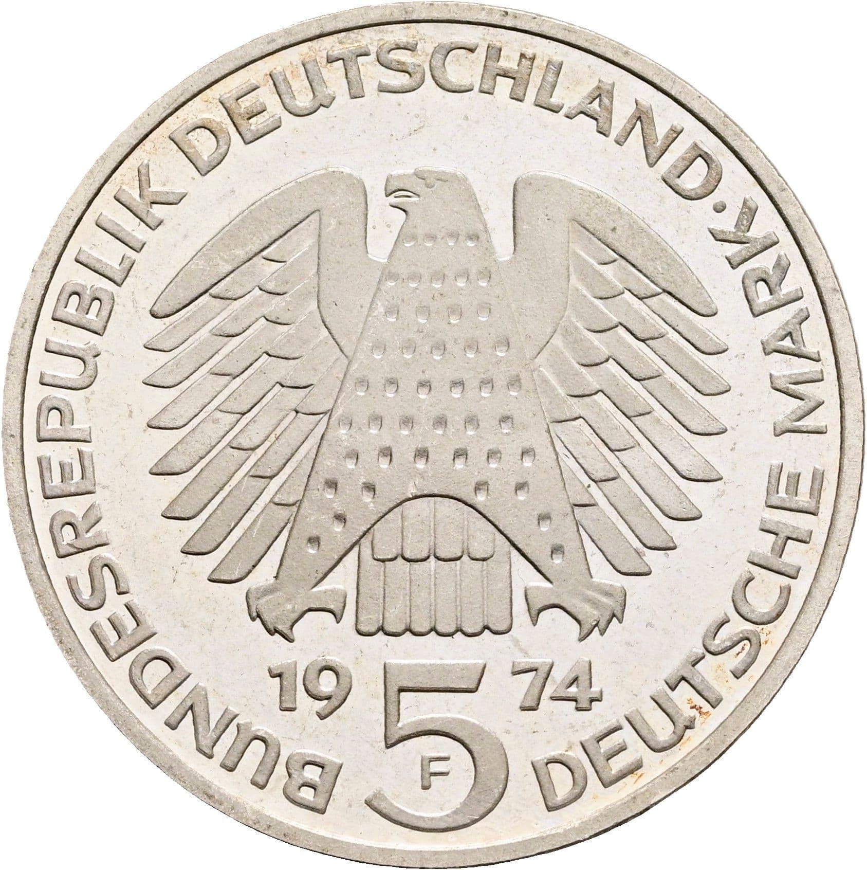 5 Deutsche Mark 1974 F – Rückseite