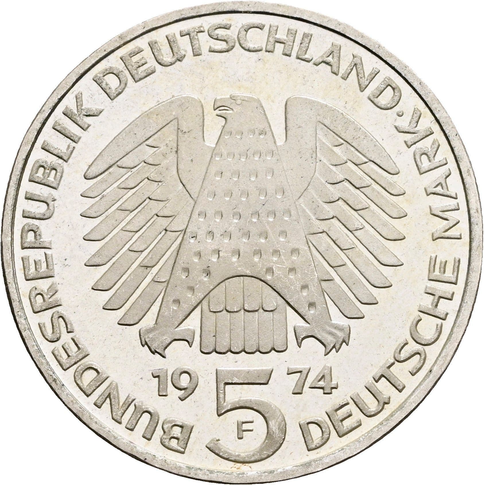 5 Deutsche Mark 1974 F – Rückseite