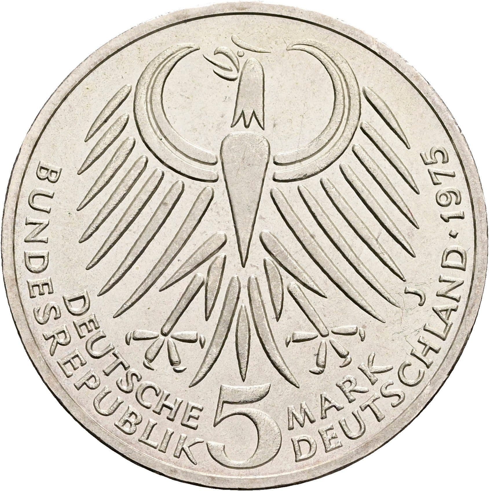 5 Deutsche Mark 1975 J – Rückseite