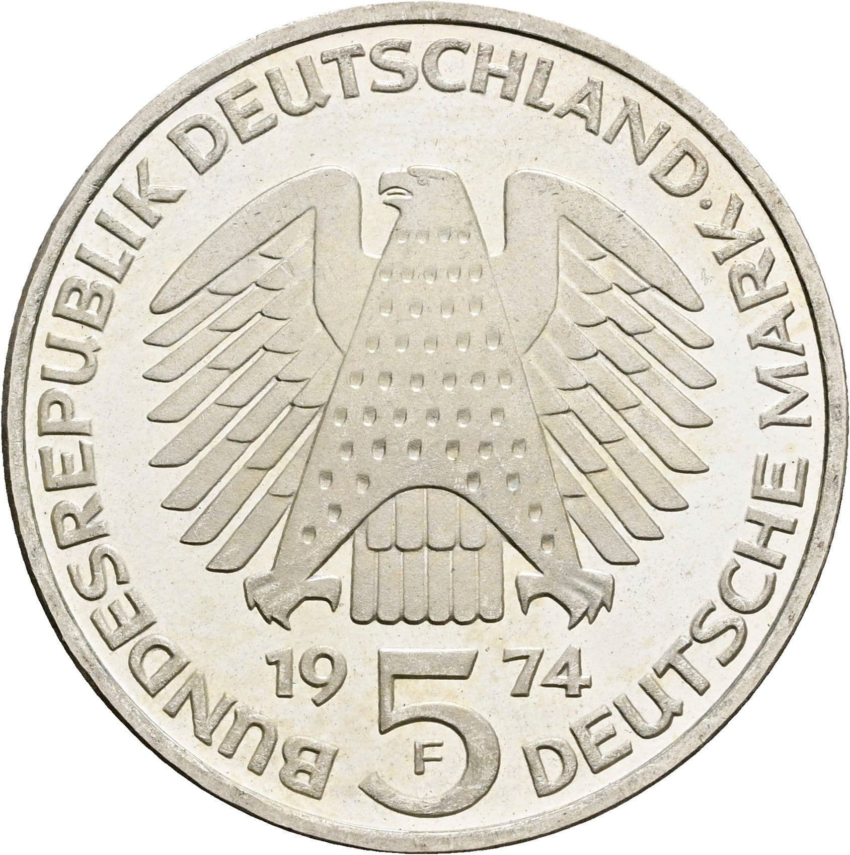 5 Deutsche Mark 1974 F – Rückseite