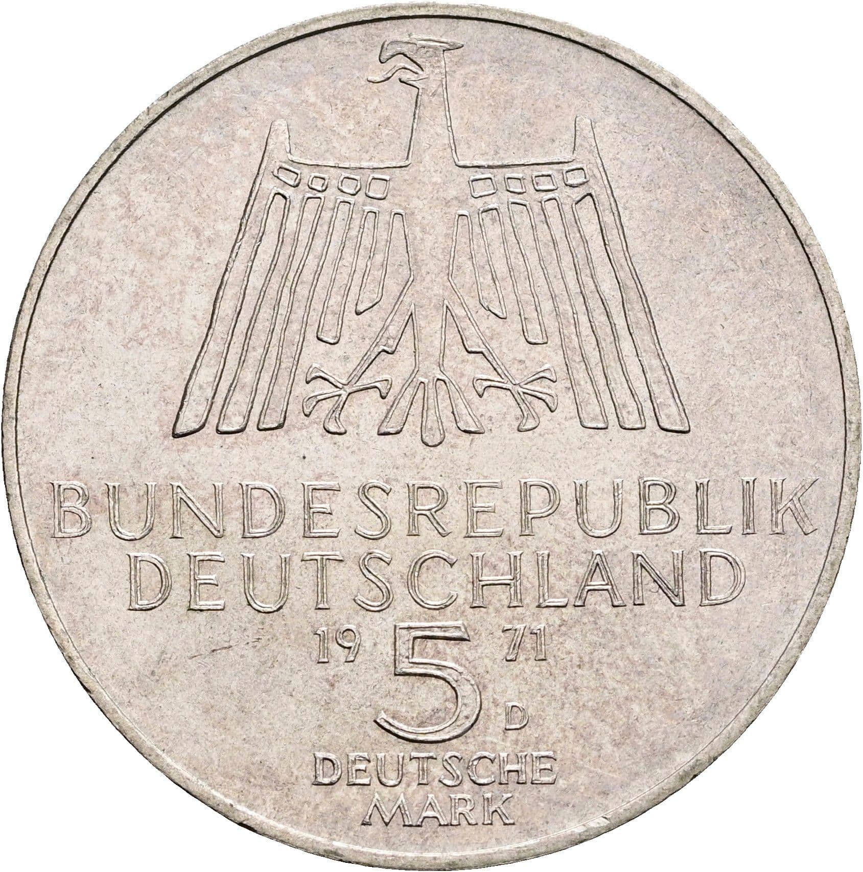 5 Deutsche Mark 1972 D – Rückseite