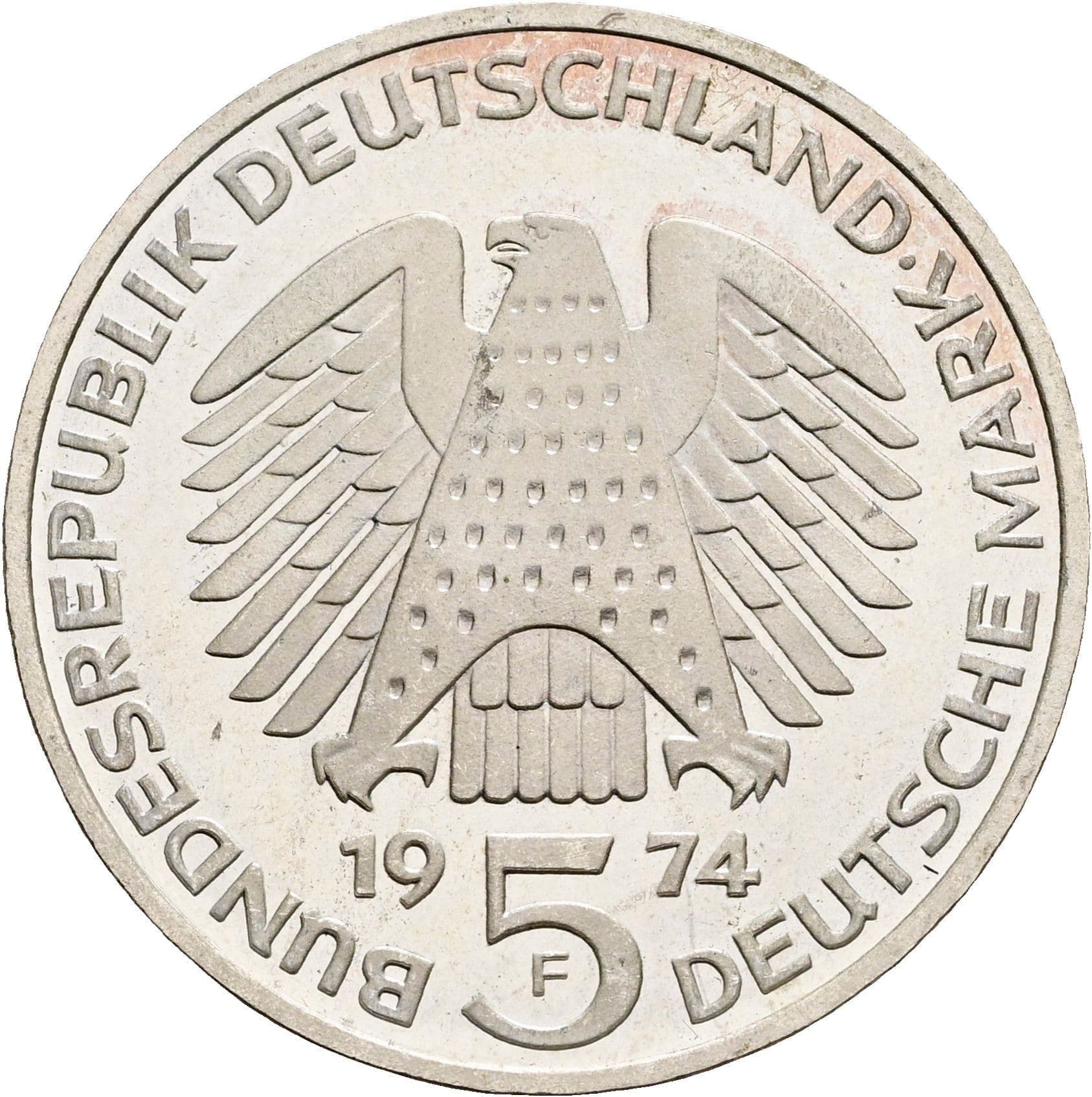 5 Deutsche Mark 1974 F – Rückseite