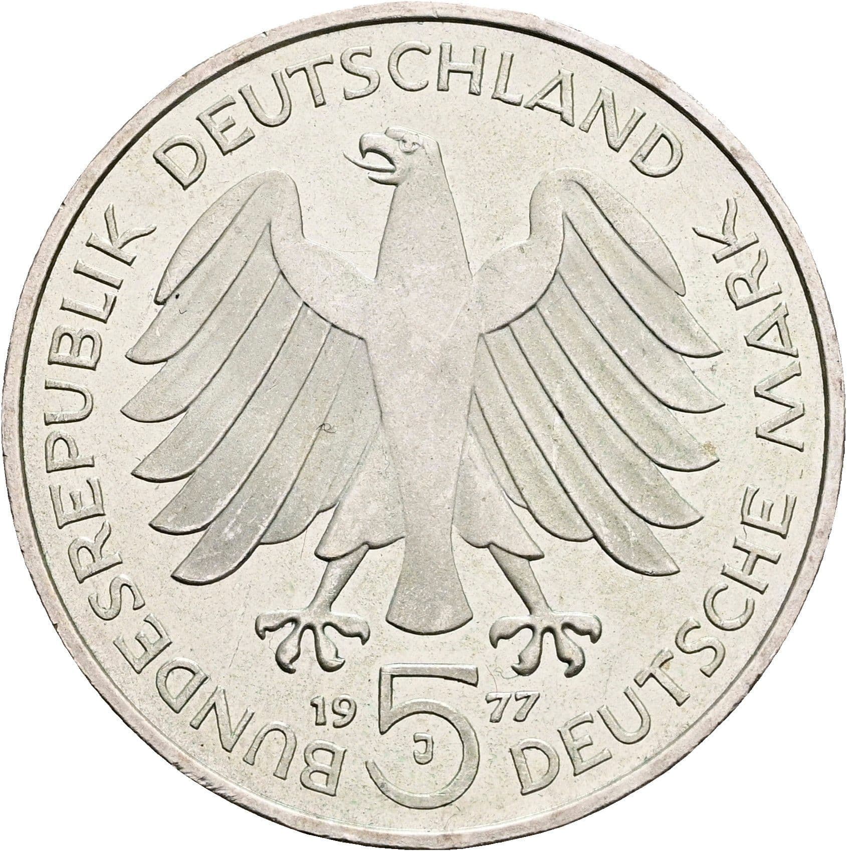 5 Deutsche Mark 1977 J – Rückseite