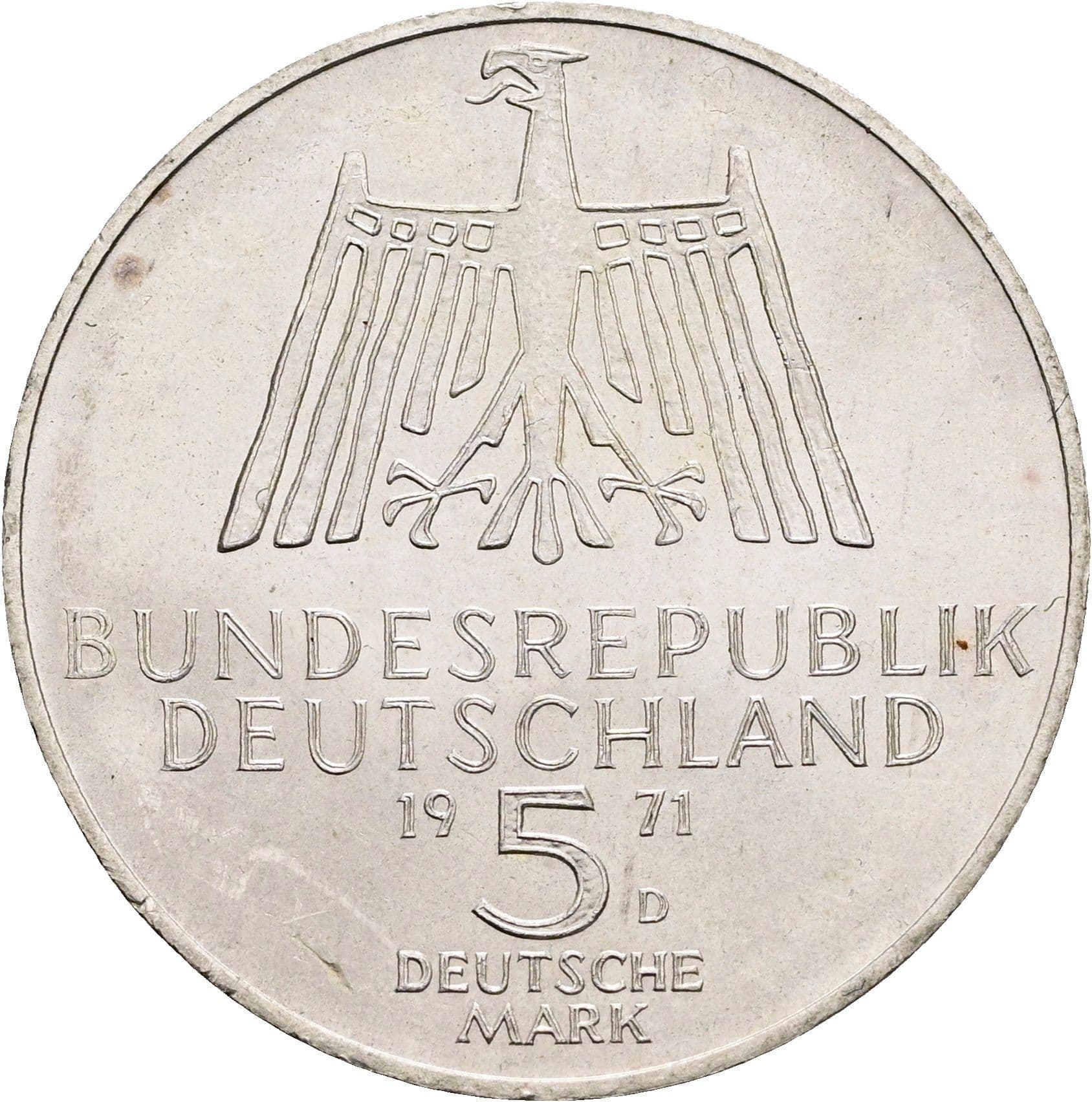 5 Deutsche Mark 1972 D – Rückseite