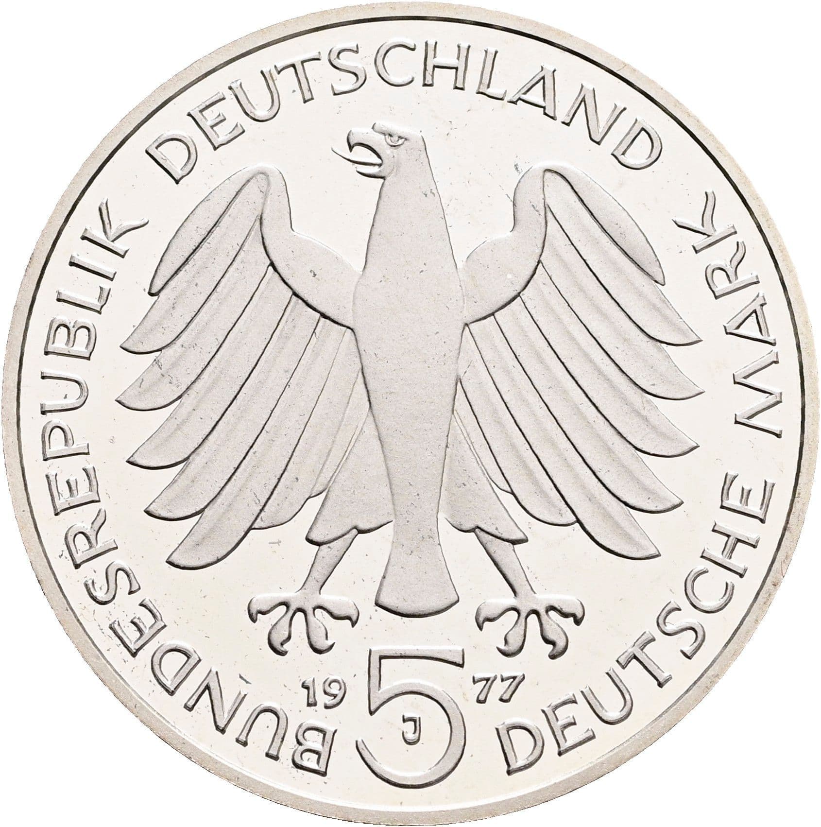 5 Deutsche Mark 1977 J – Rückseite