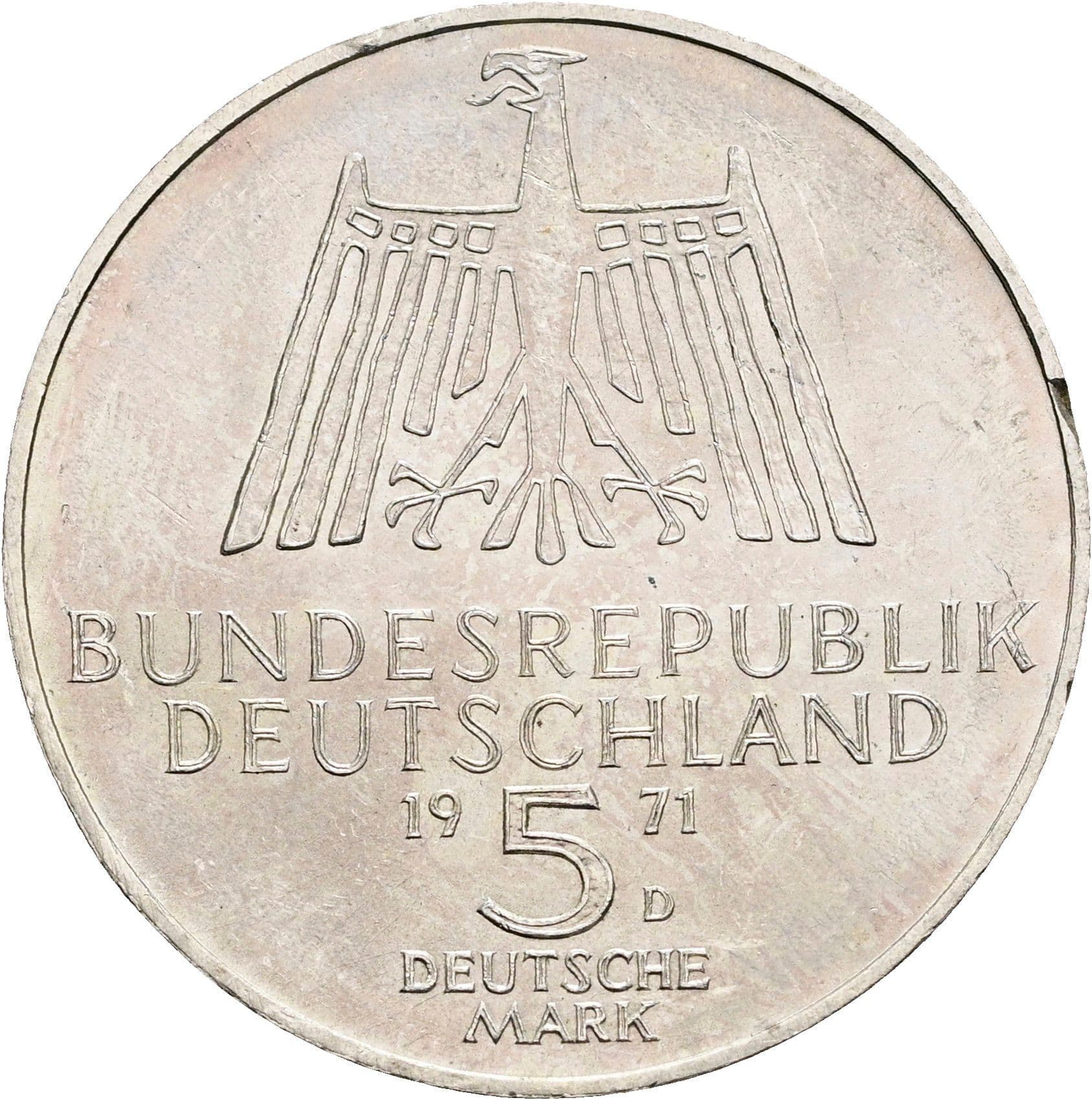 5 Deutsche Mark 1972 D – Rückseite